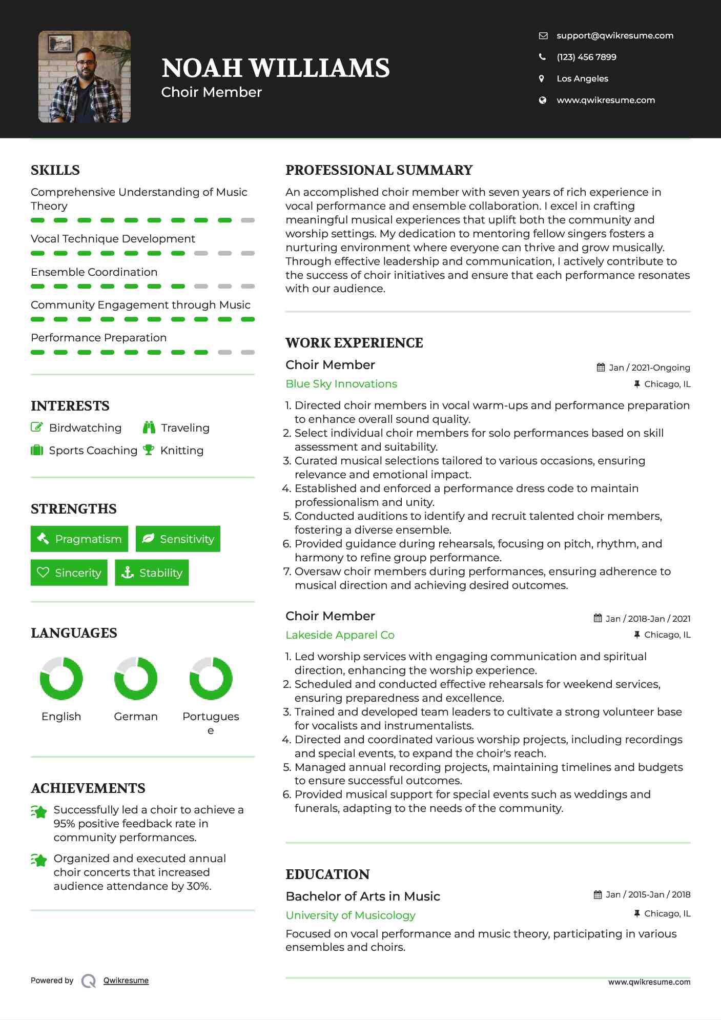 Choir Member Resume Model