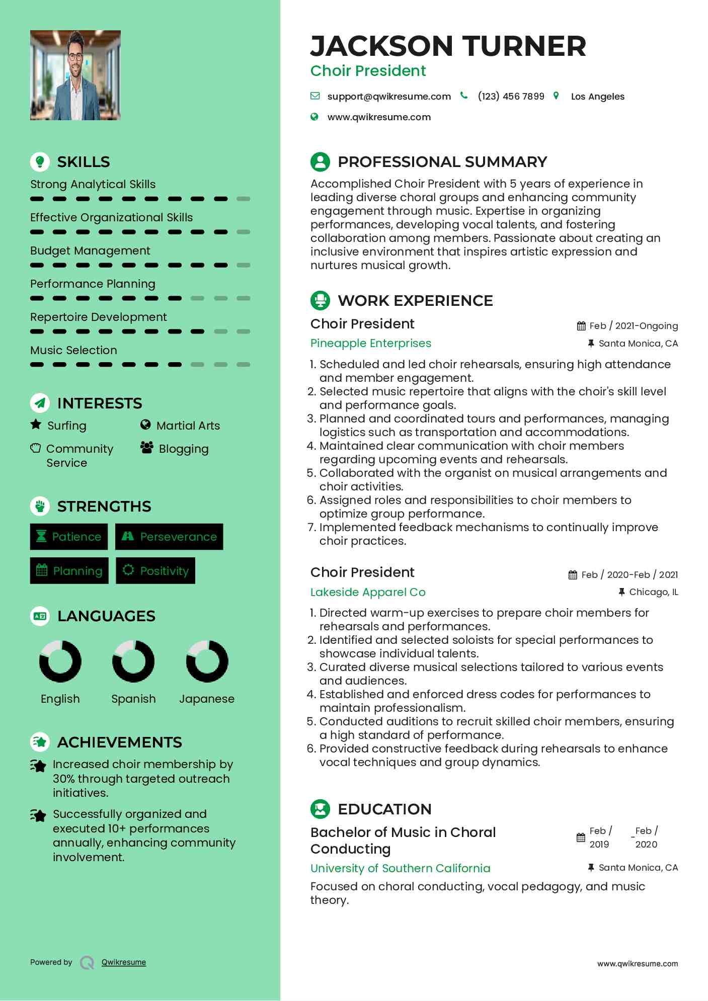Choir President Resume Template