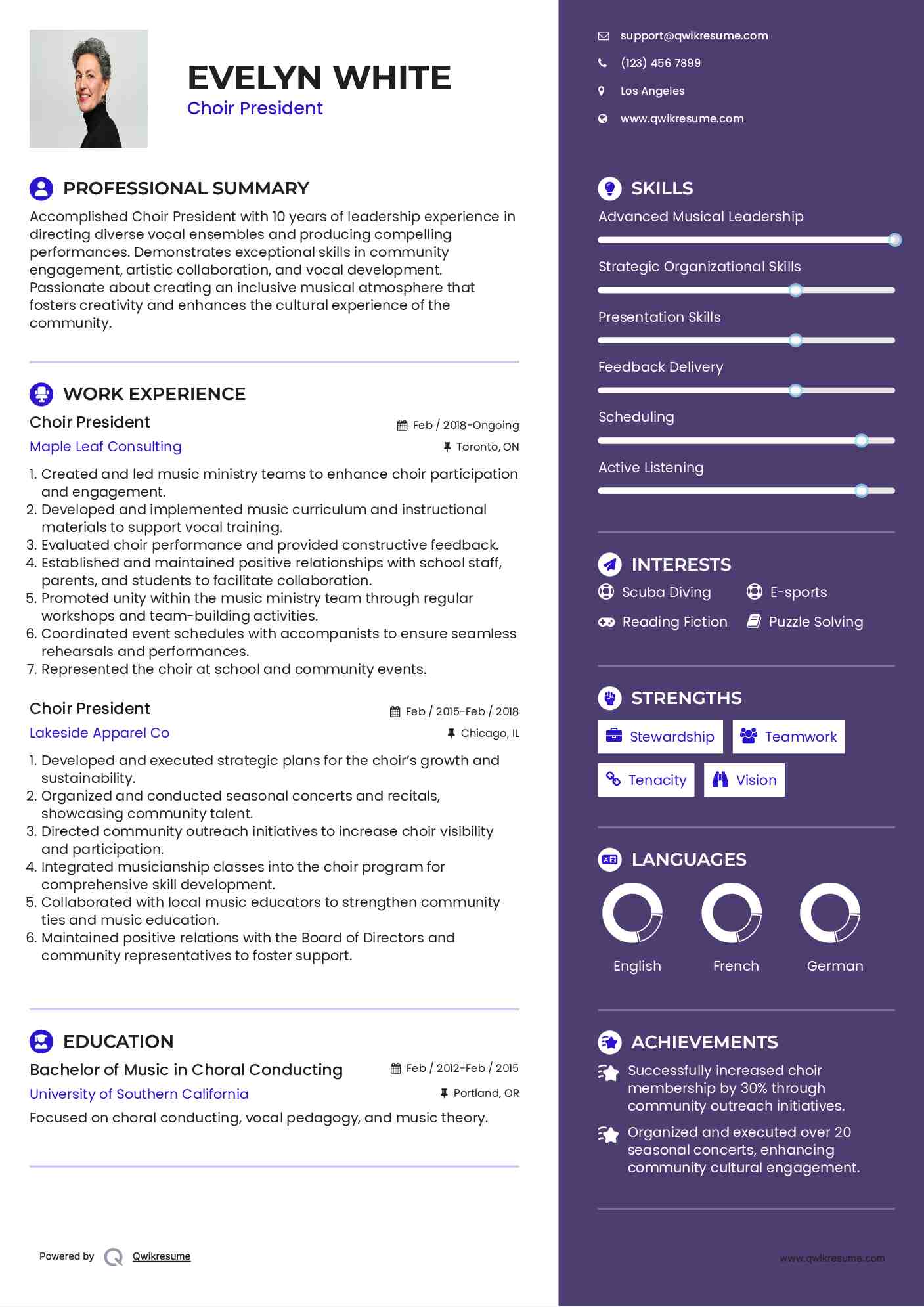 Choir President Resume Template