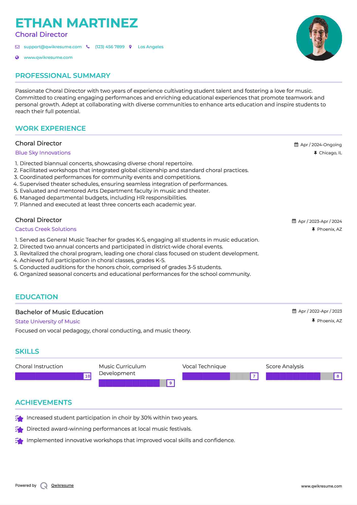 Choral Director Resume Format