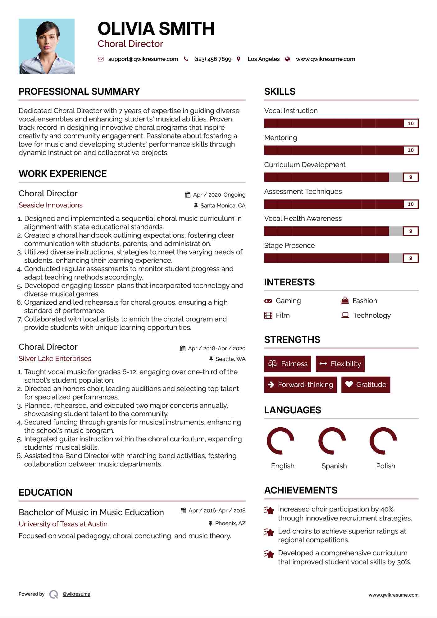 Choral Director Resume Sample