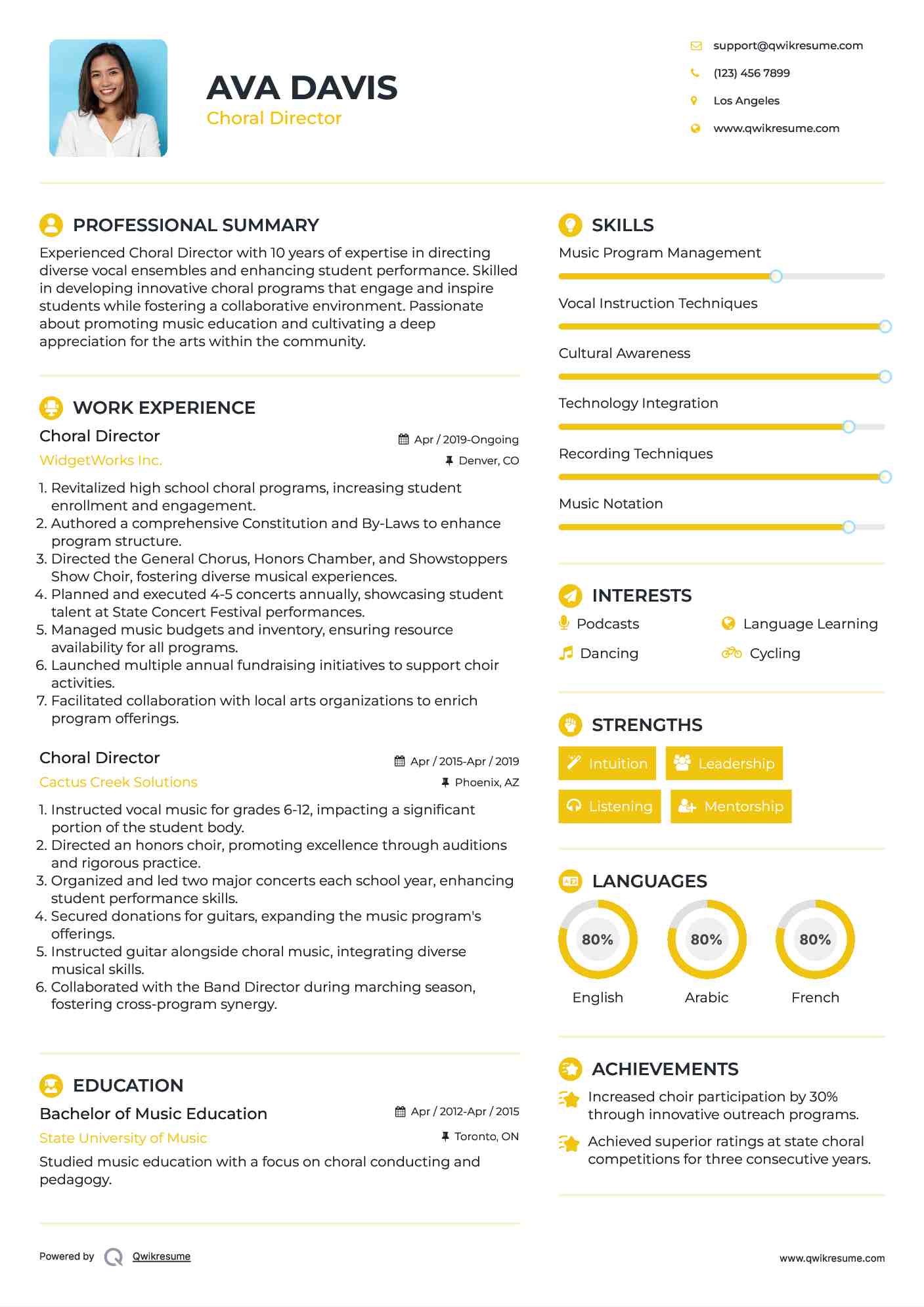 Choral Director Resume Model