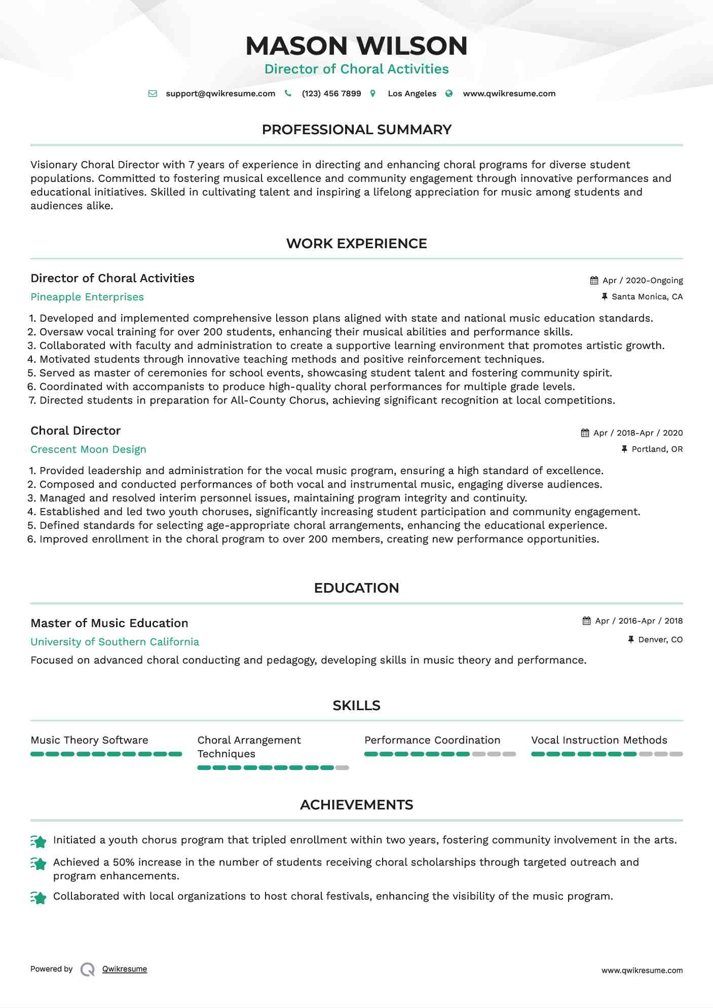 Director of Choral Activities Resume Template