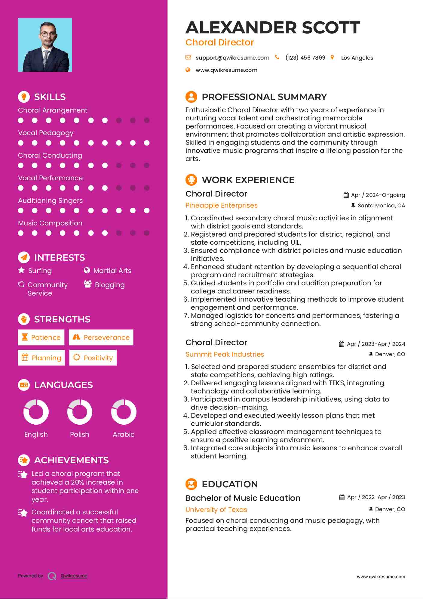 Choral Director Resume Format