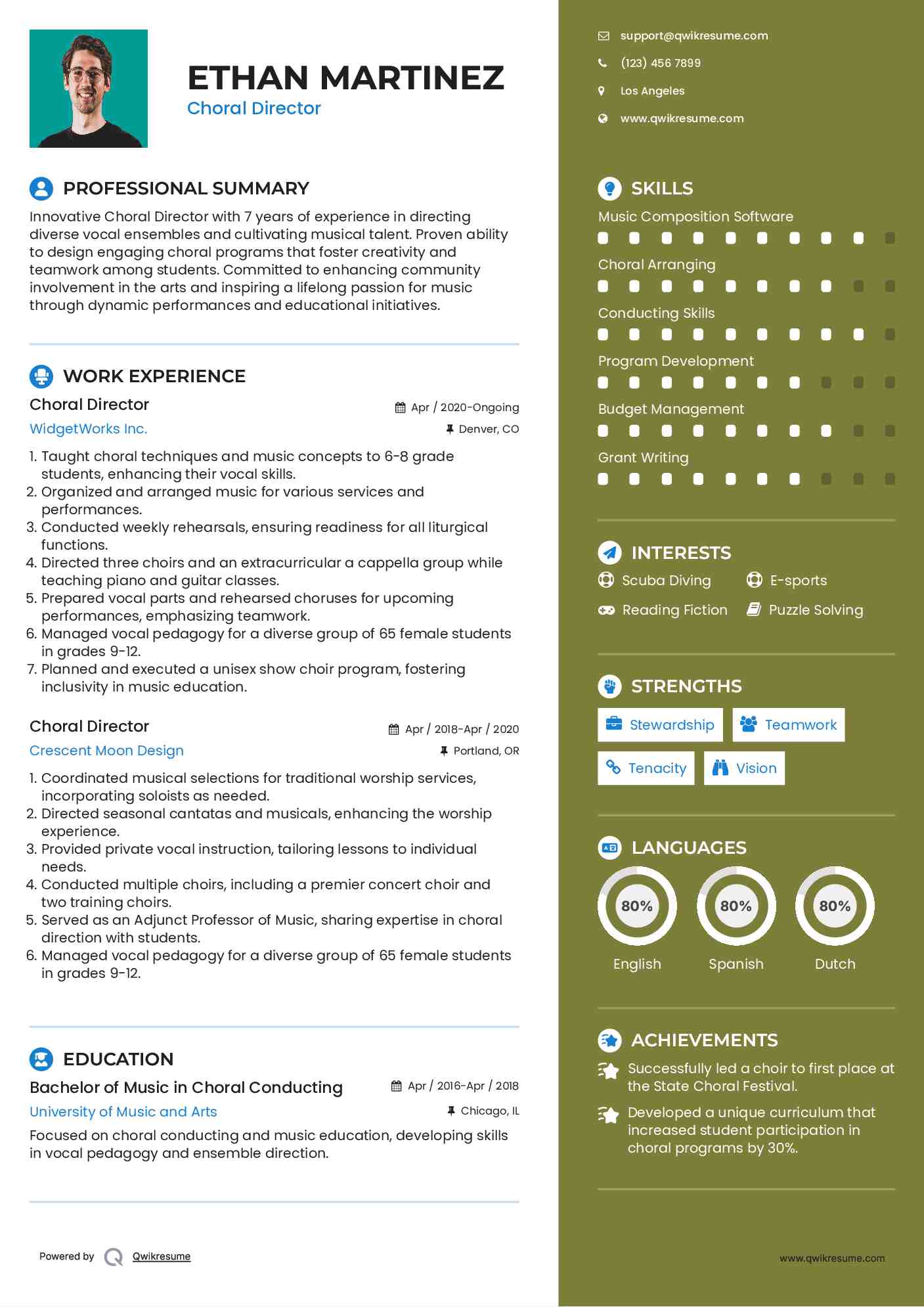 Choral Director Resume Example