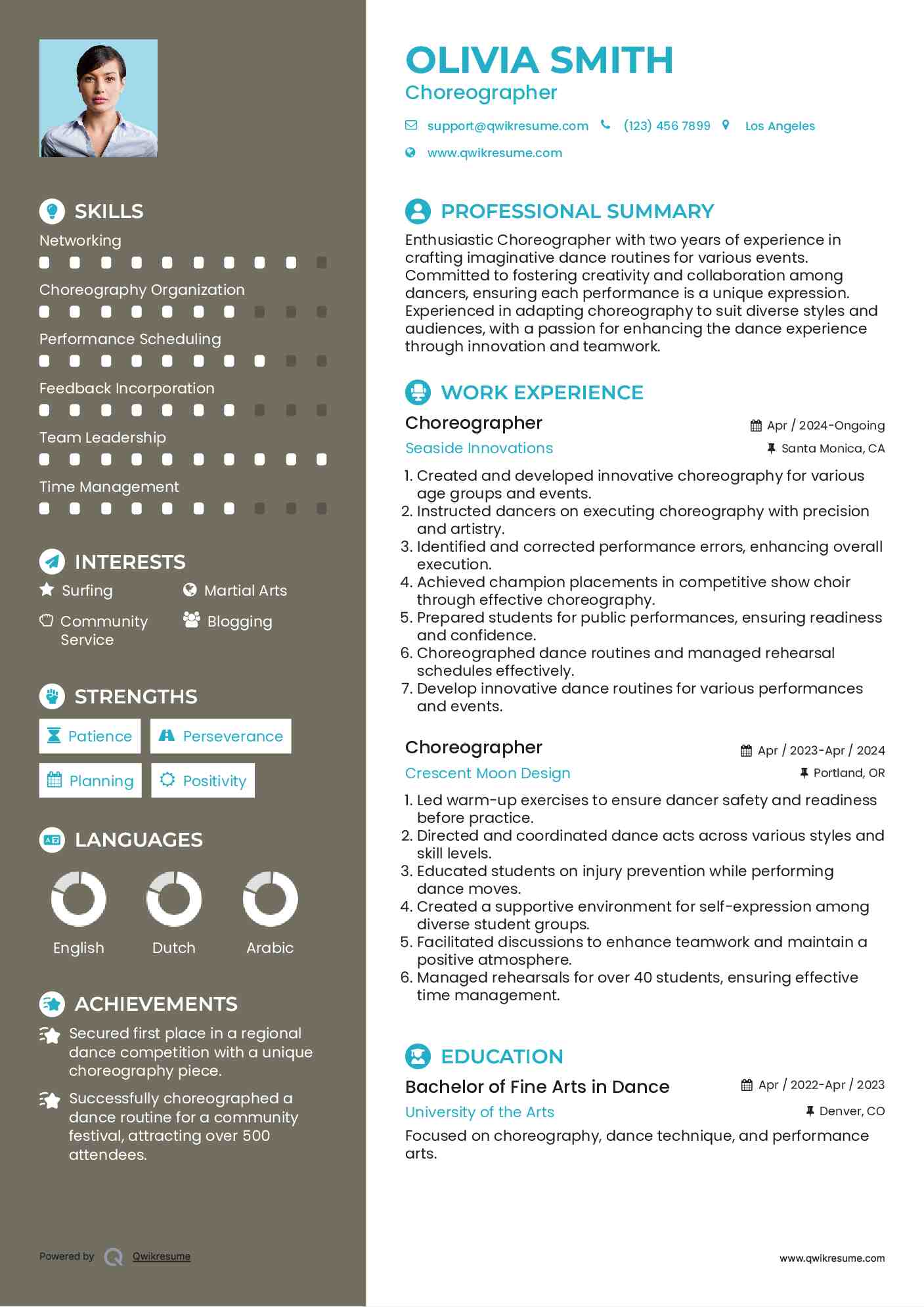 Choreographer Resume Example