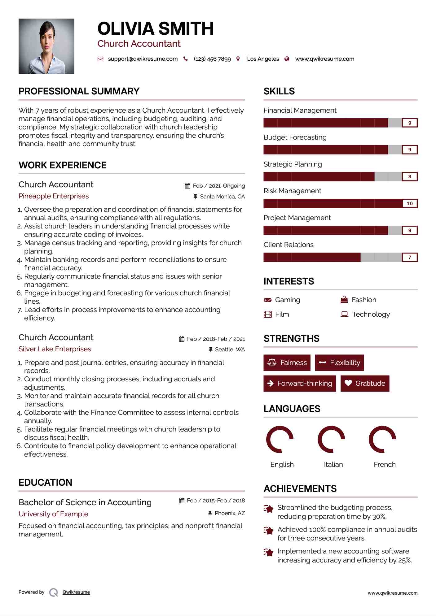 Church Accountant Resume Format
