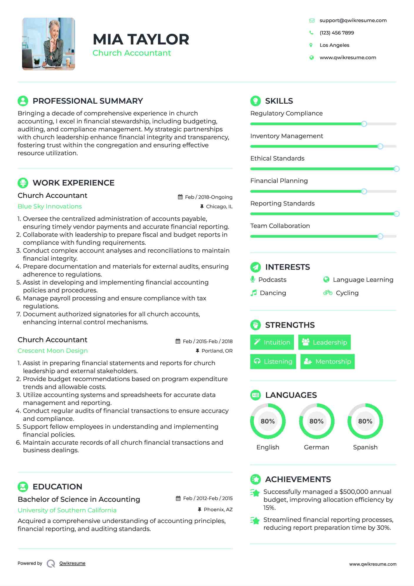 Church Accountant Resume Model