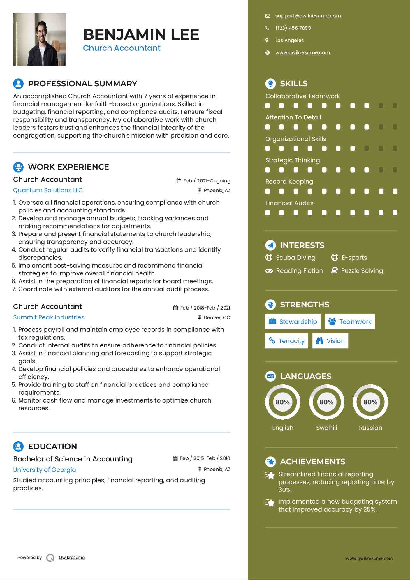 Church Accountant Resume Template