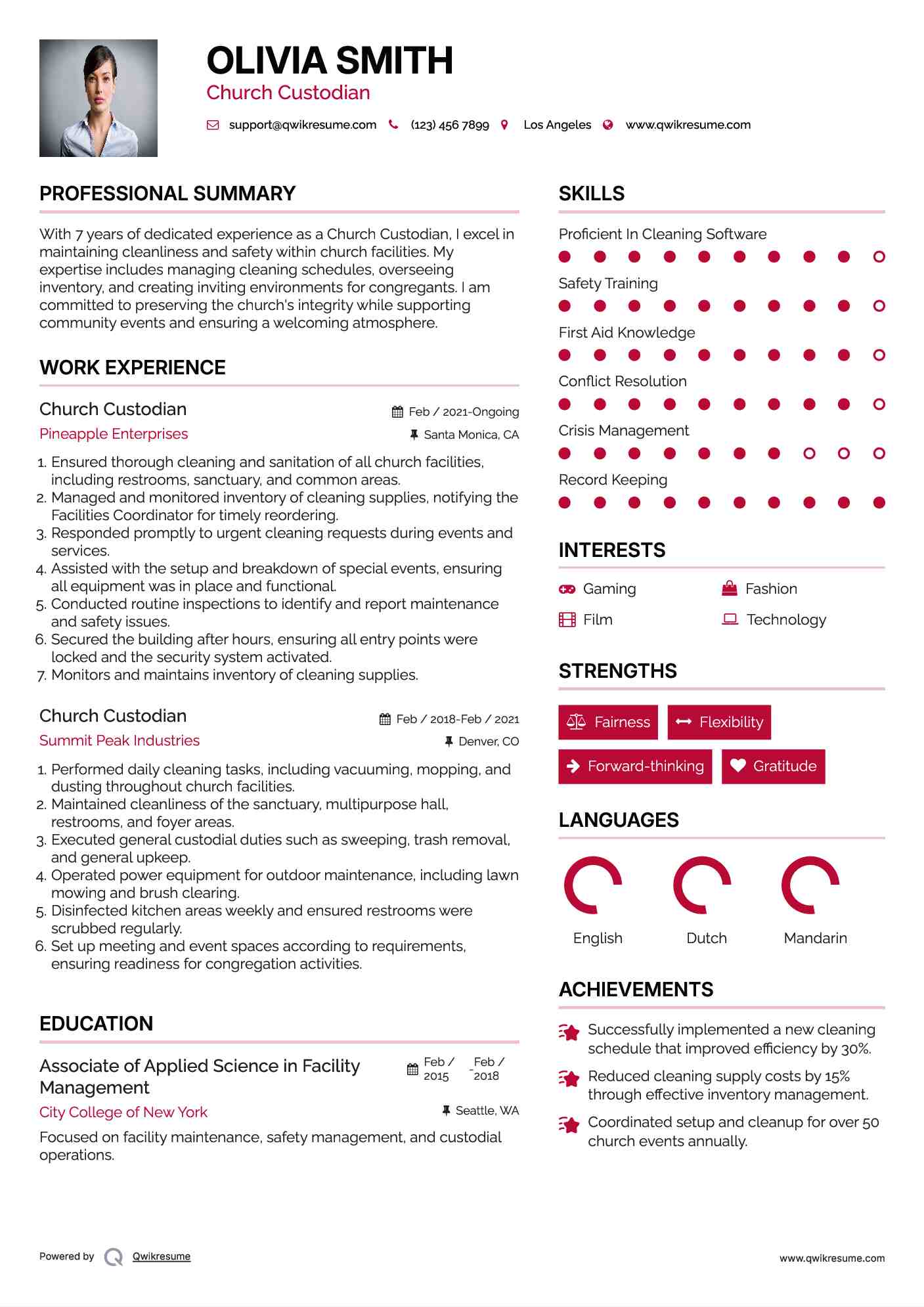Church Custodian Resume Format