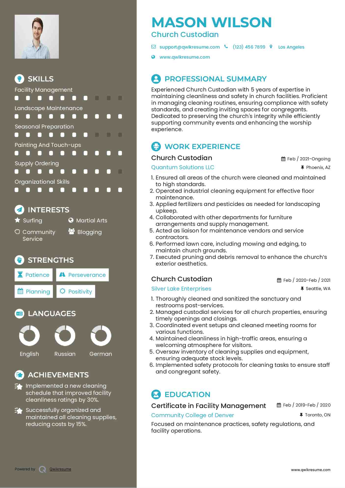 Church Custodian Resume Model
