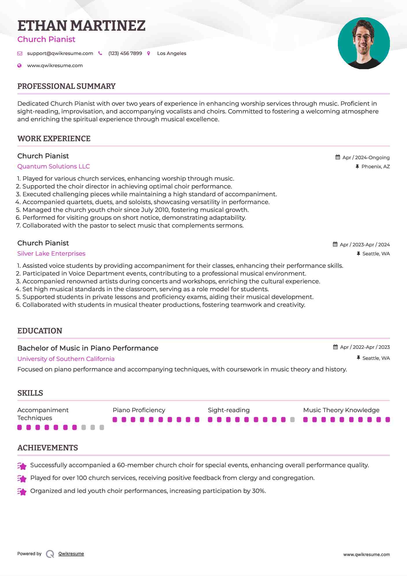 Church Pianist Resume Template