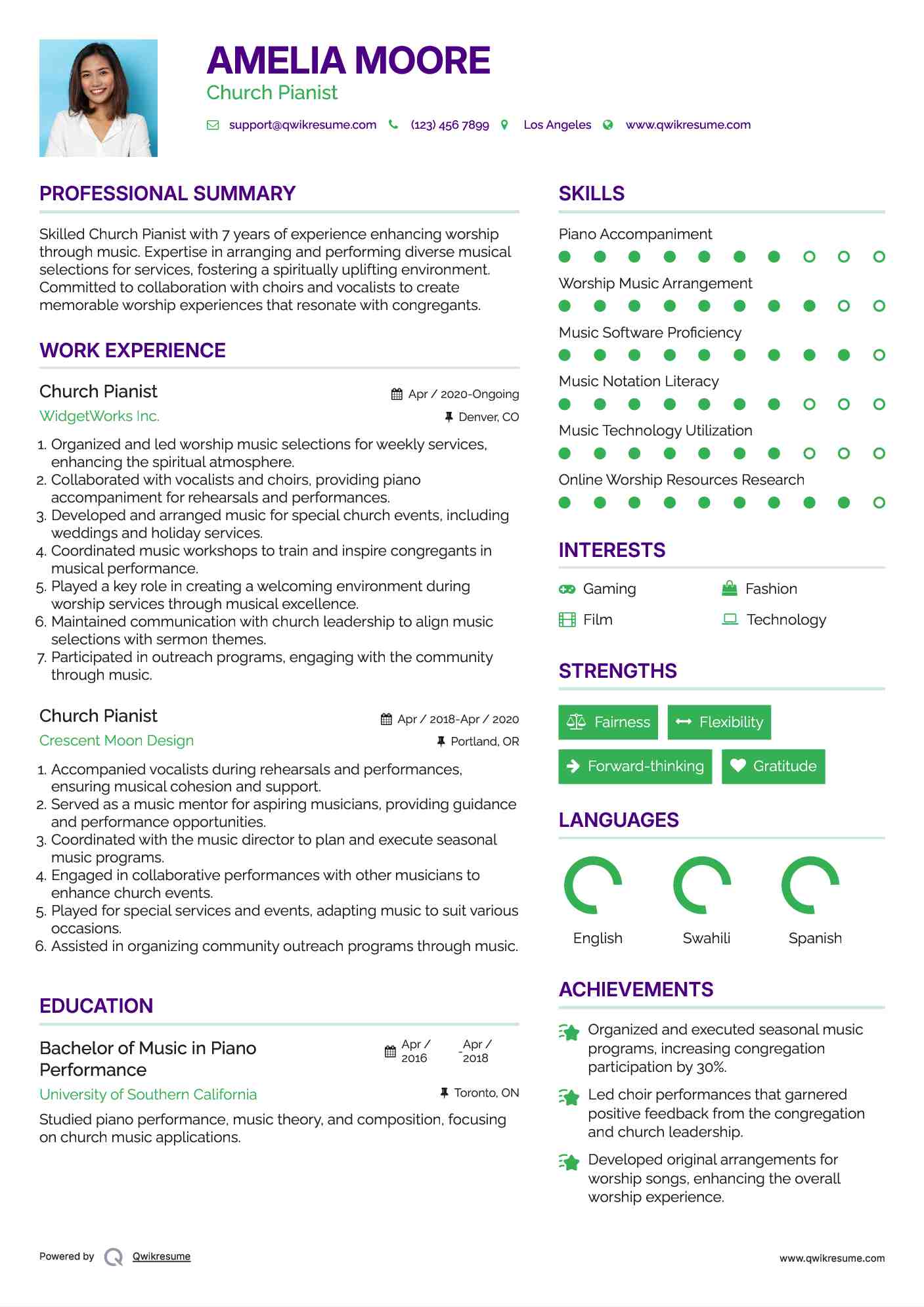 Church Pianist Resume Template