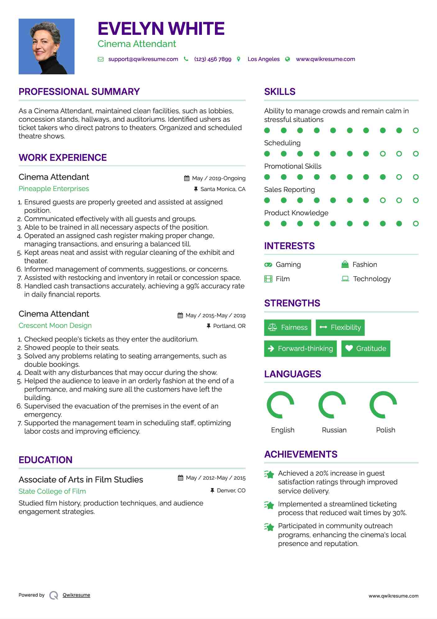 Cinema Attendant Resume Template