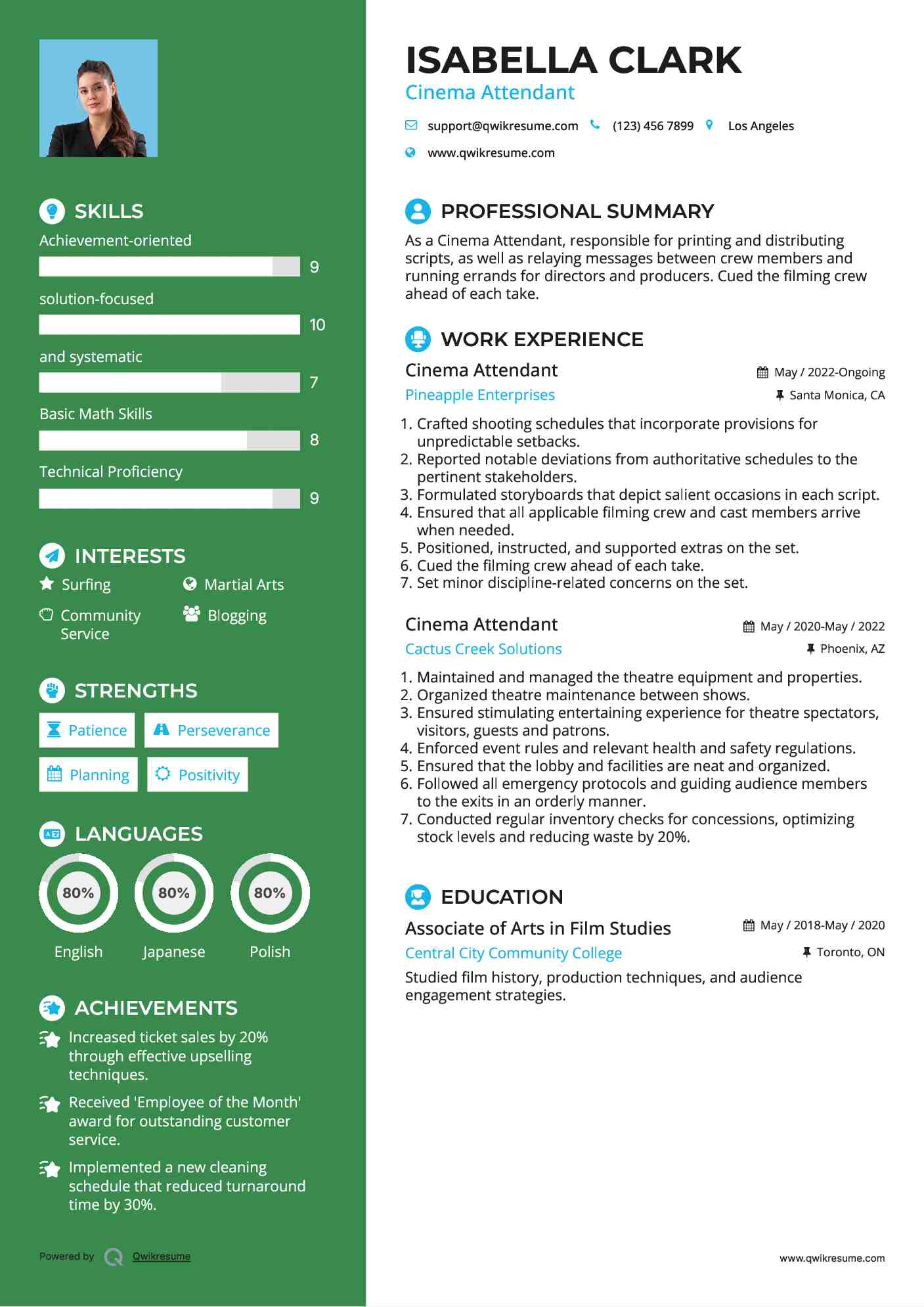 Cinema Attendant Resume Model