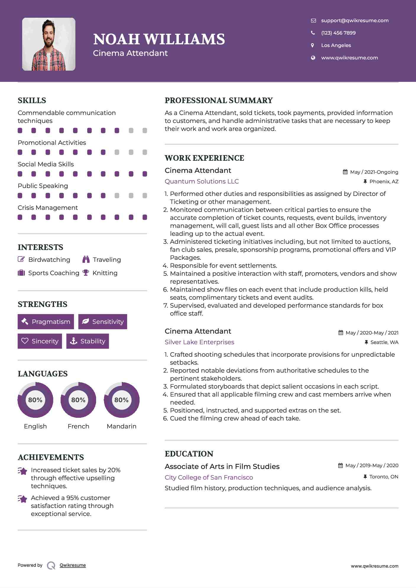 Cinema Attendant Resume Format
