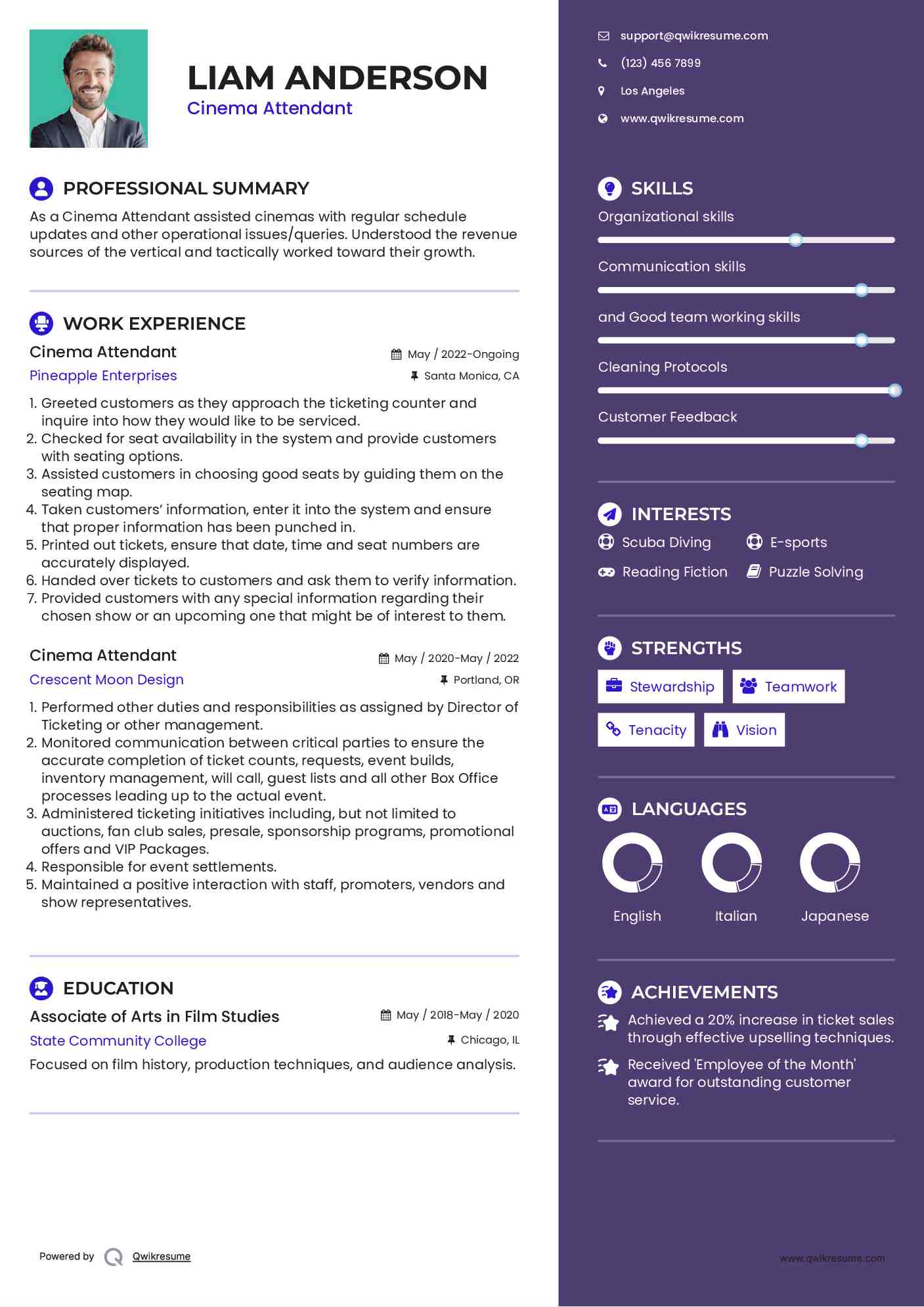 Cinema Attendant Resume Template
