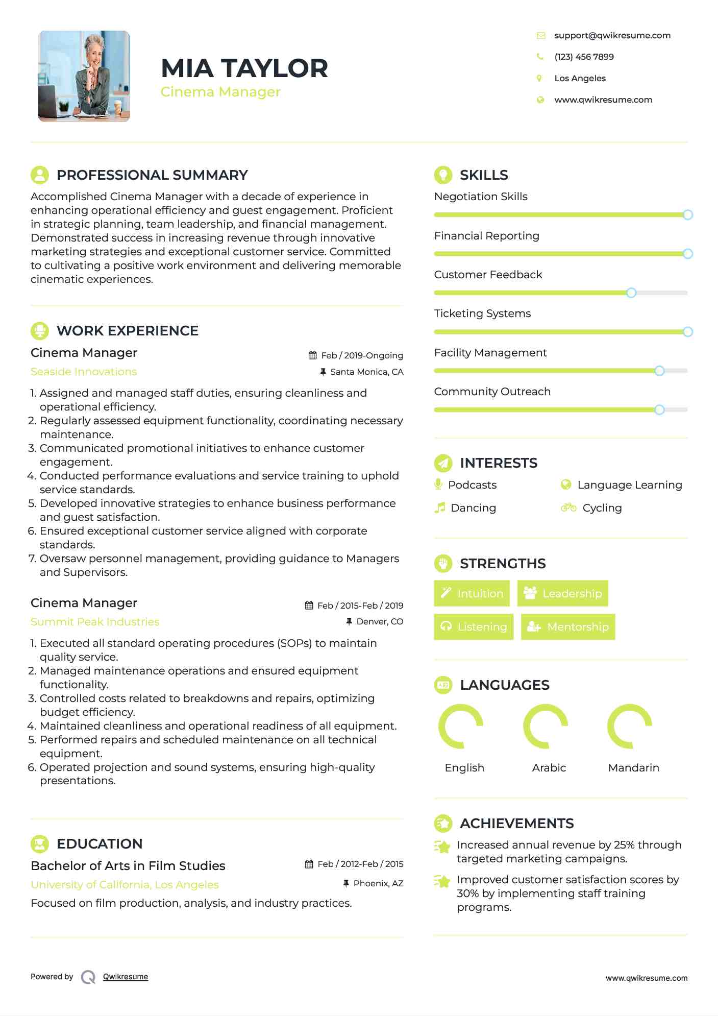 10 Cinema Manager Resume Samples - Cinema Manager 1678193173 Pdf 