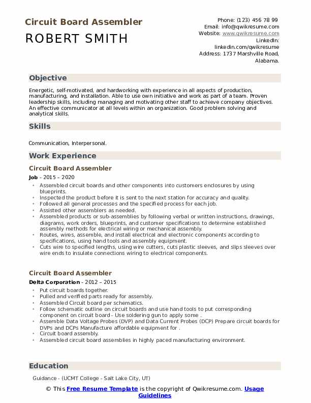 Circuit Board Assembler Resume Samples QwikResume