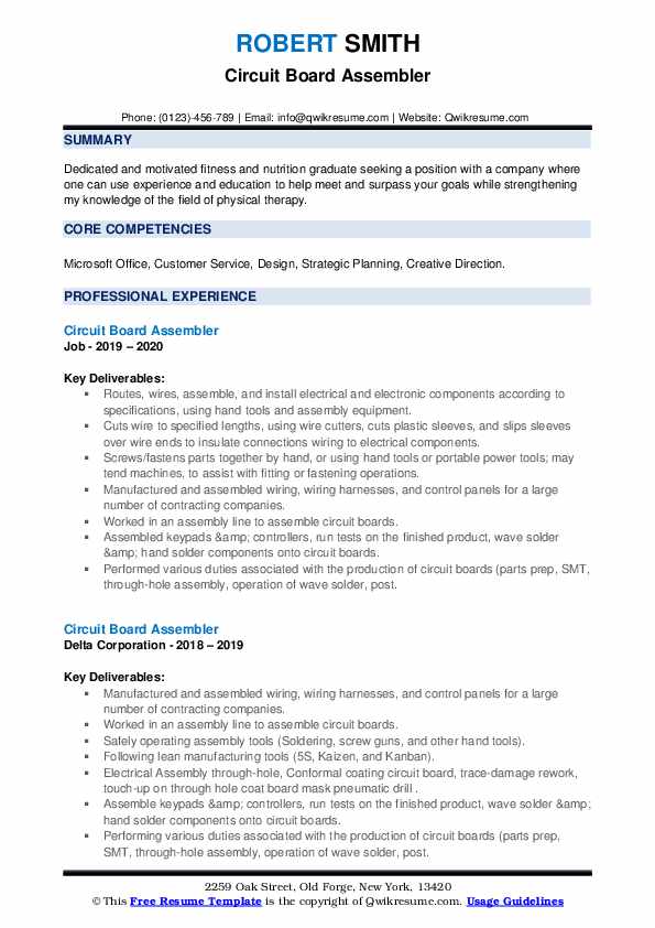 Circuit Board Assembler Resume Samples QwikResume