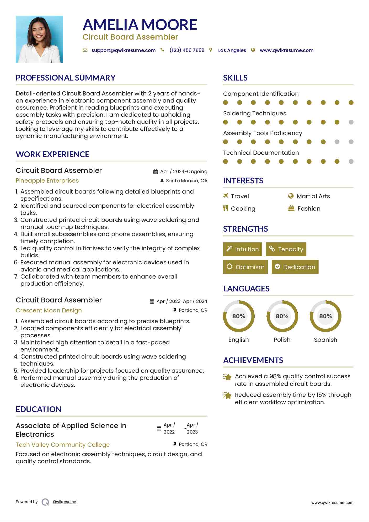 Circuit Board Assembler Resume Samples QwikResume