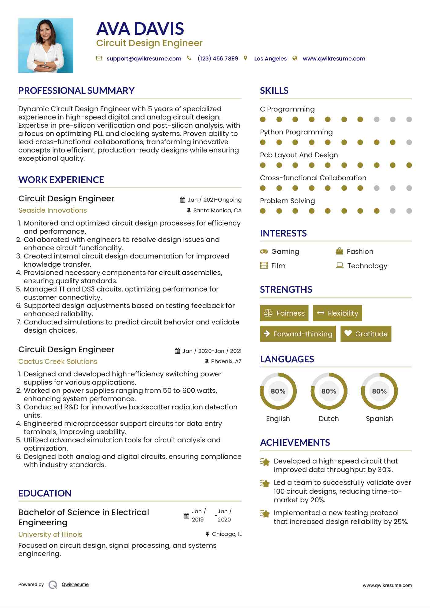 Circuit Design Engineer Resume Samples QwikResume