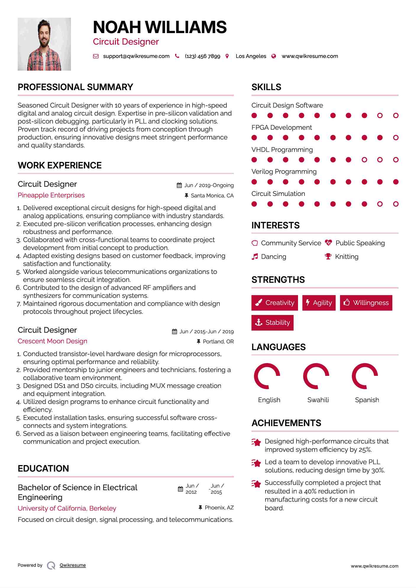 Circuit Designer Resume Example