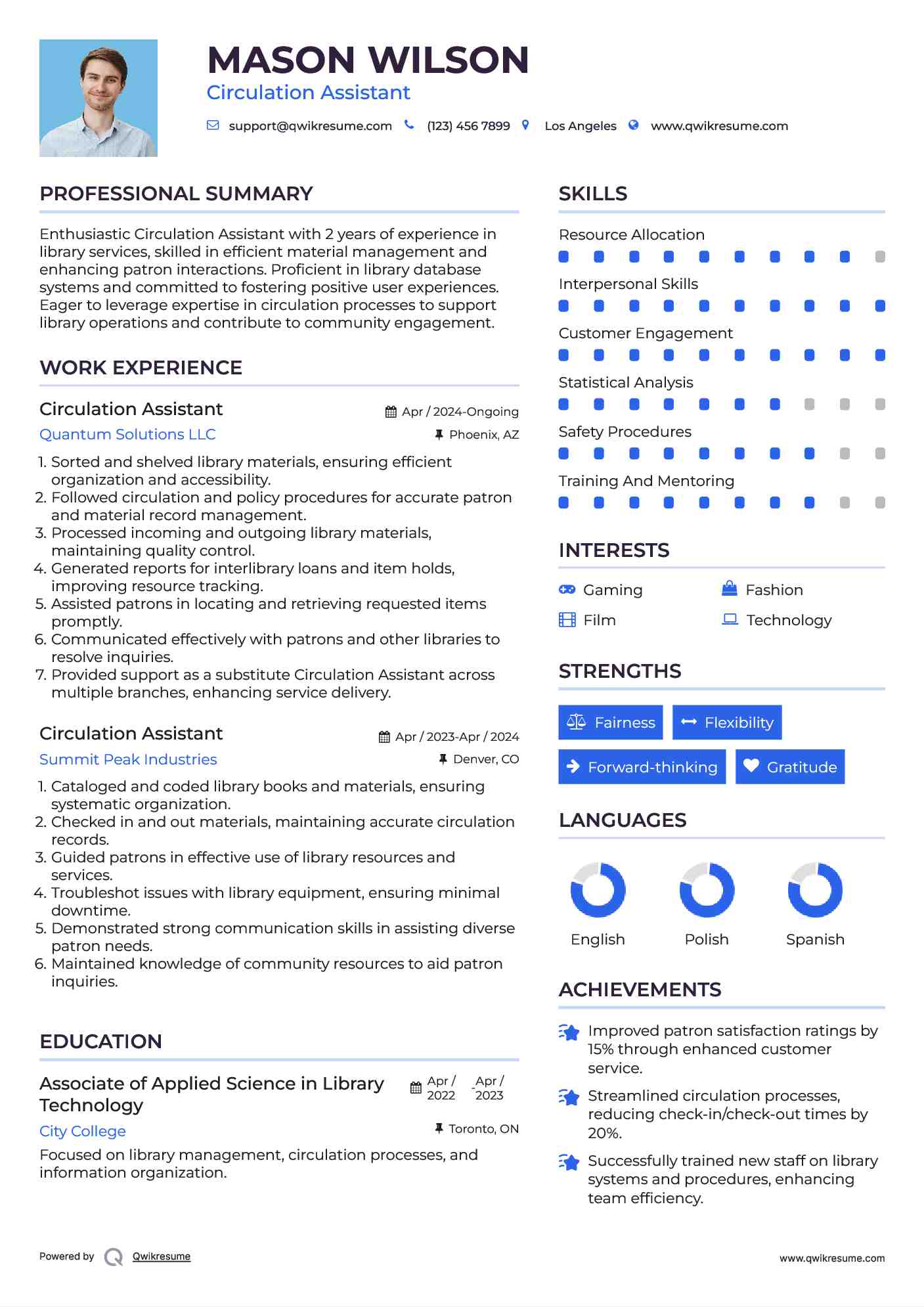 Circulation Assistant Resume Format