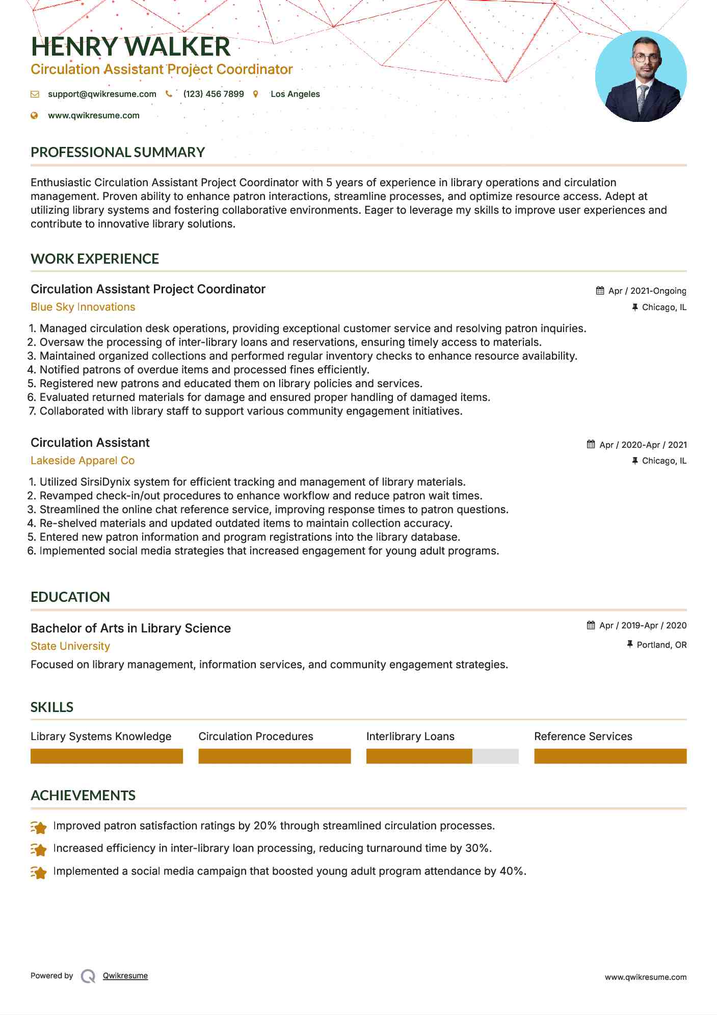 Circulation Assistant Project Coordinator Resume Template