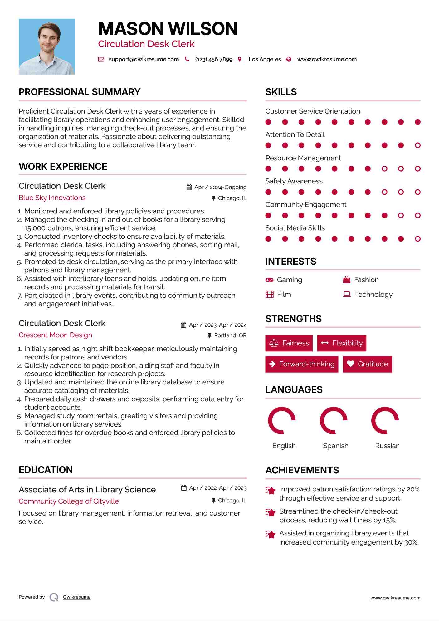 Circulation Desk Clerk Resume Example