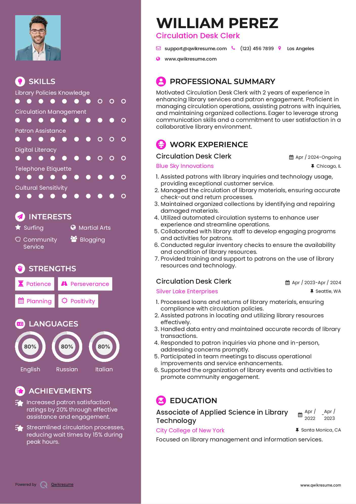 Circulation Desk Clerk Resume Model