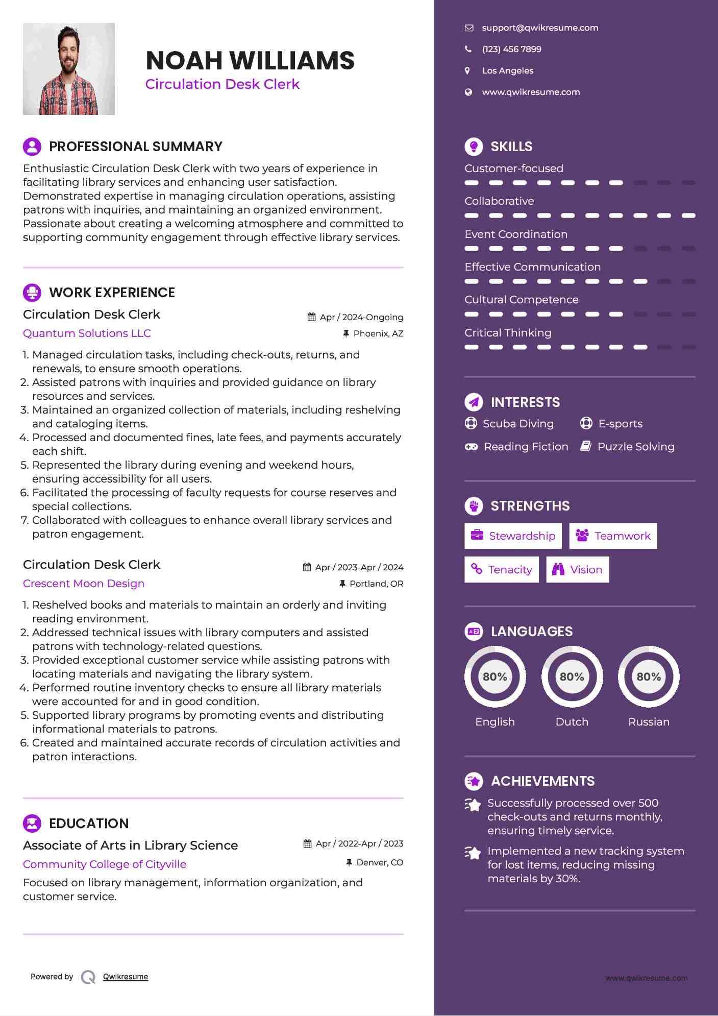 Circulation Desk Clerk Resume Template
