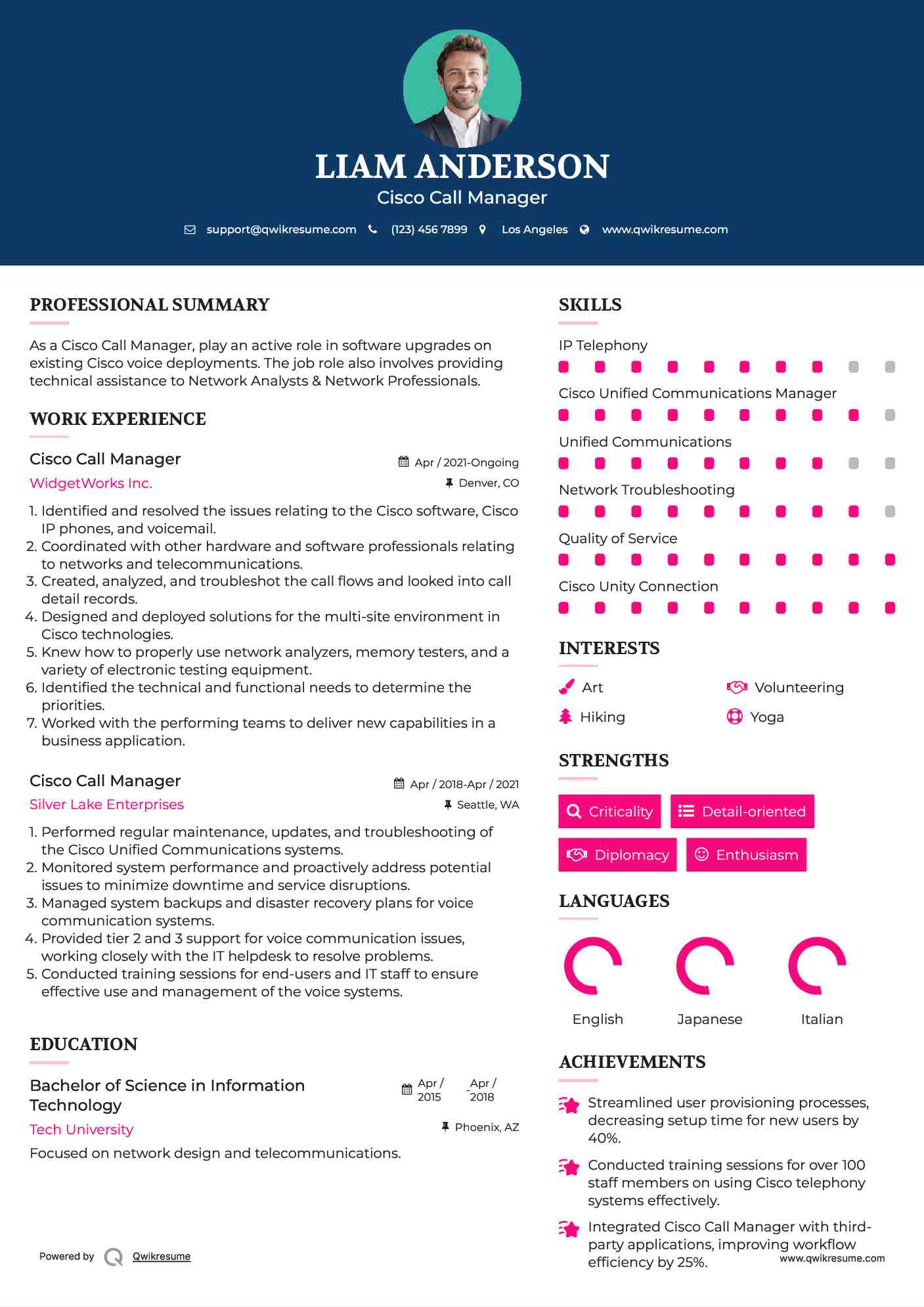 Cisco Call Manager Resume Sample