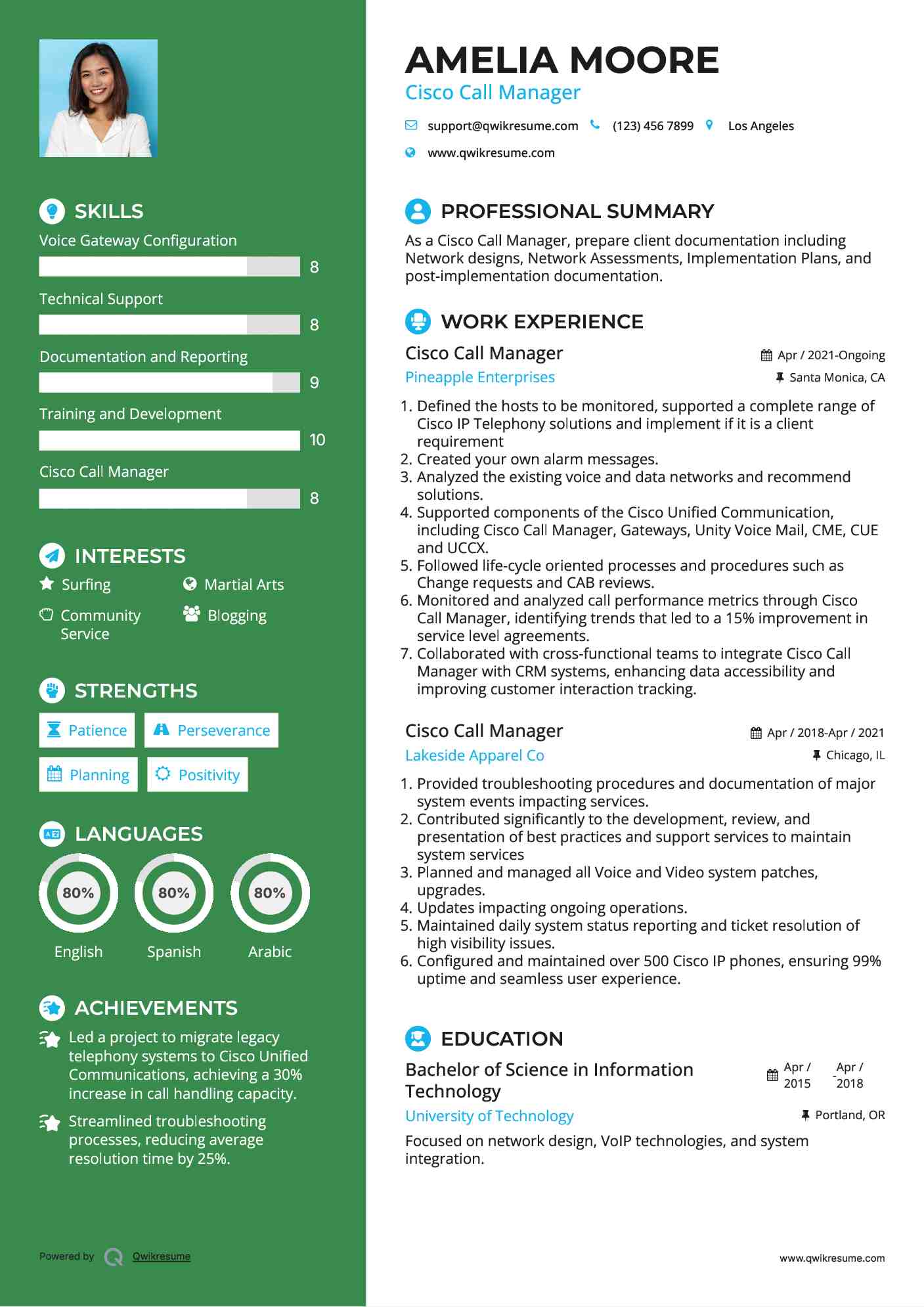 Cisco Call Manager Resume Format