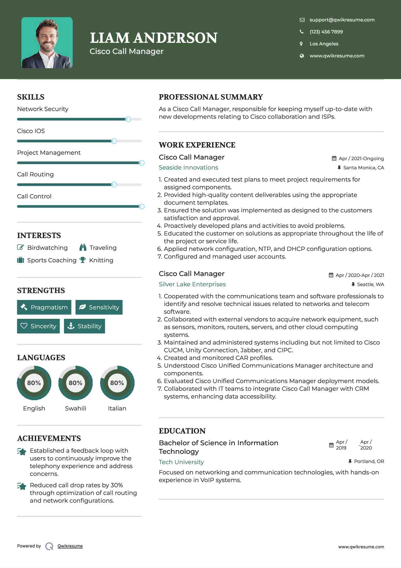 Cisco Call Manager Resume Example