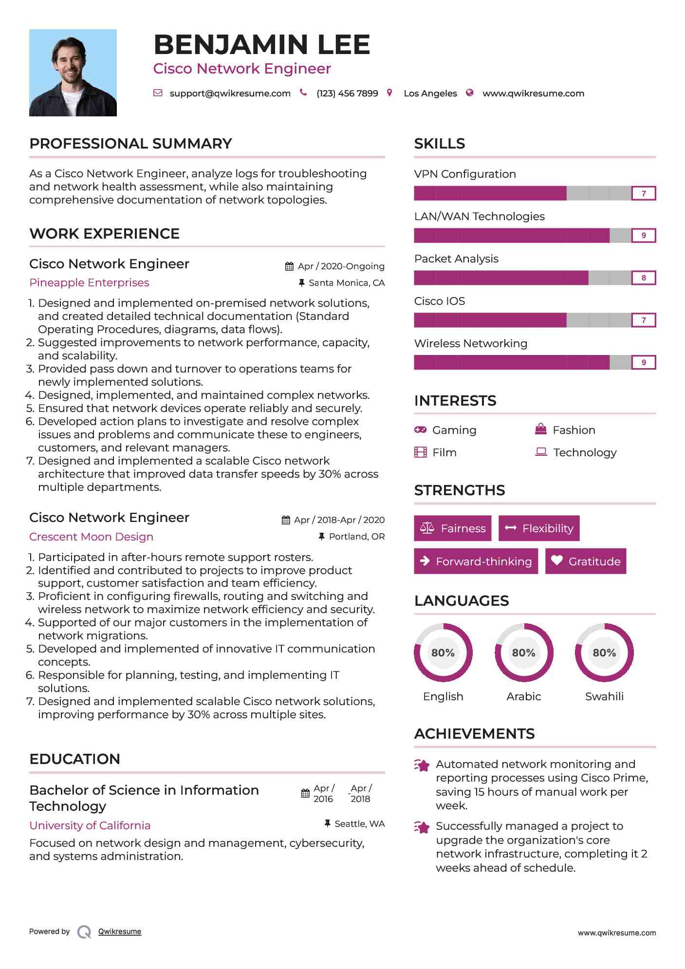 Cisco Network Engineer Resume Model