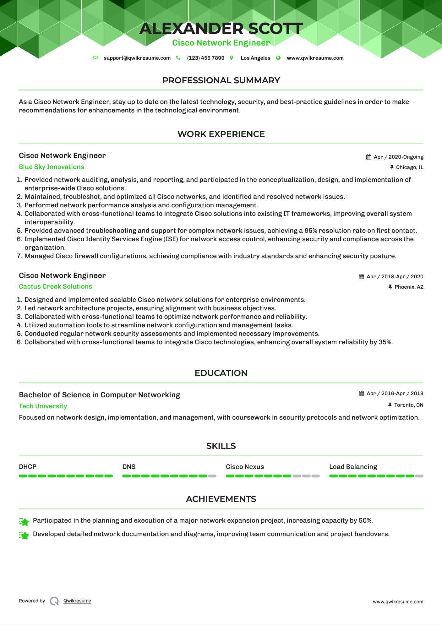 Cisco Network Engineer Resume Template