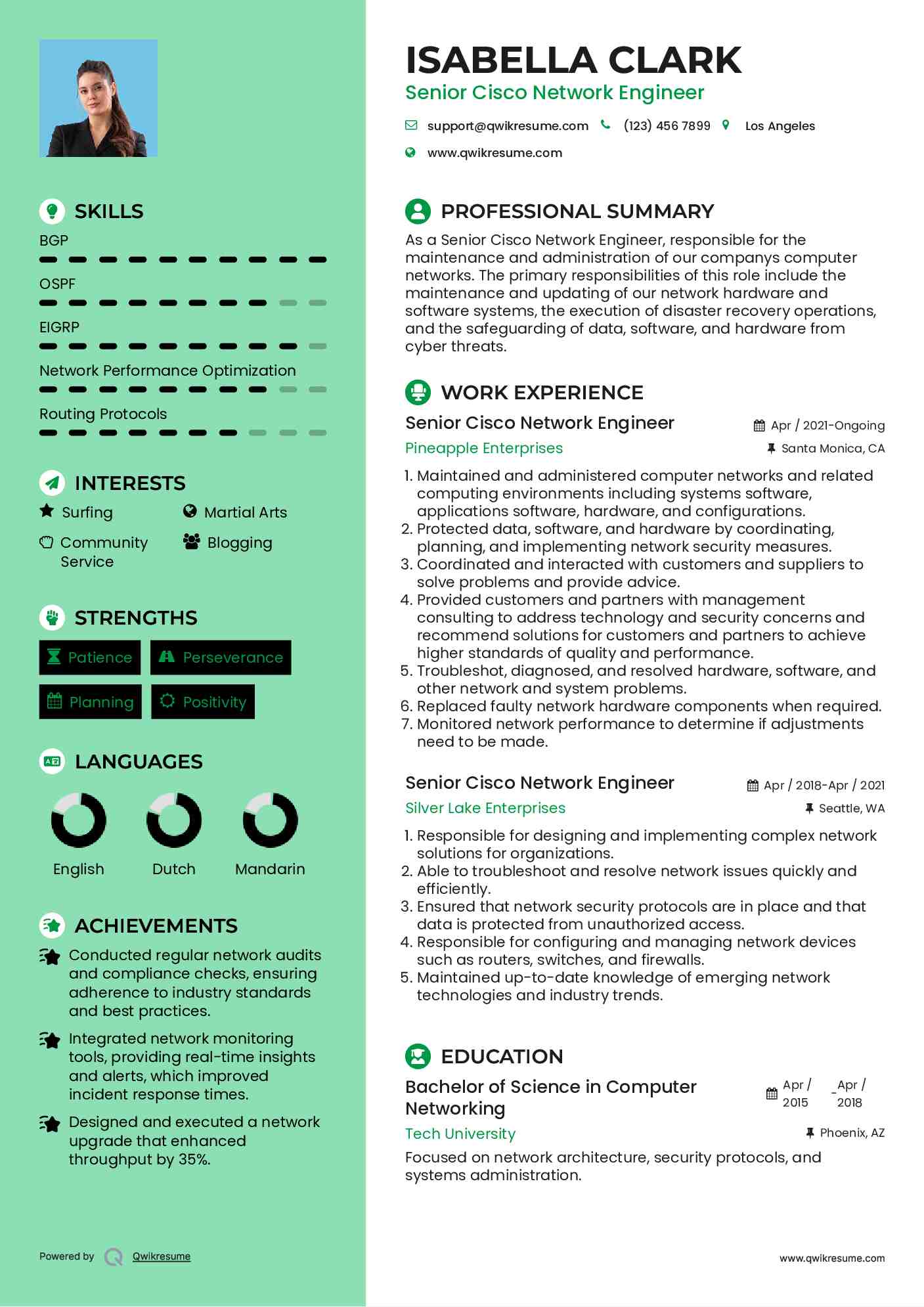 Senior Cisco Network Engineer Resume Example
