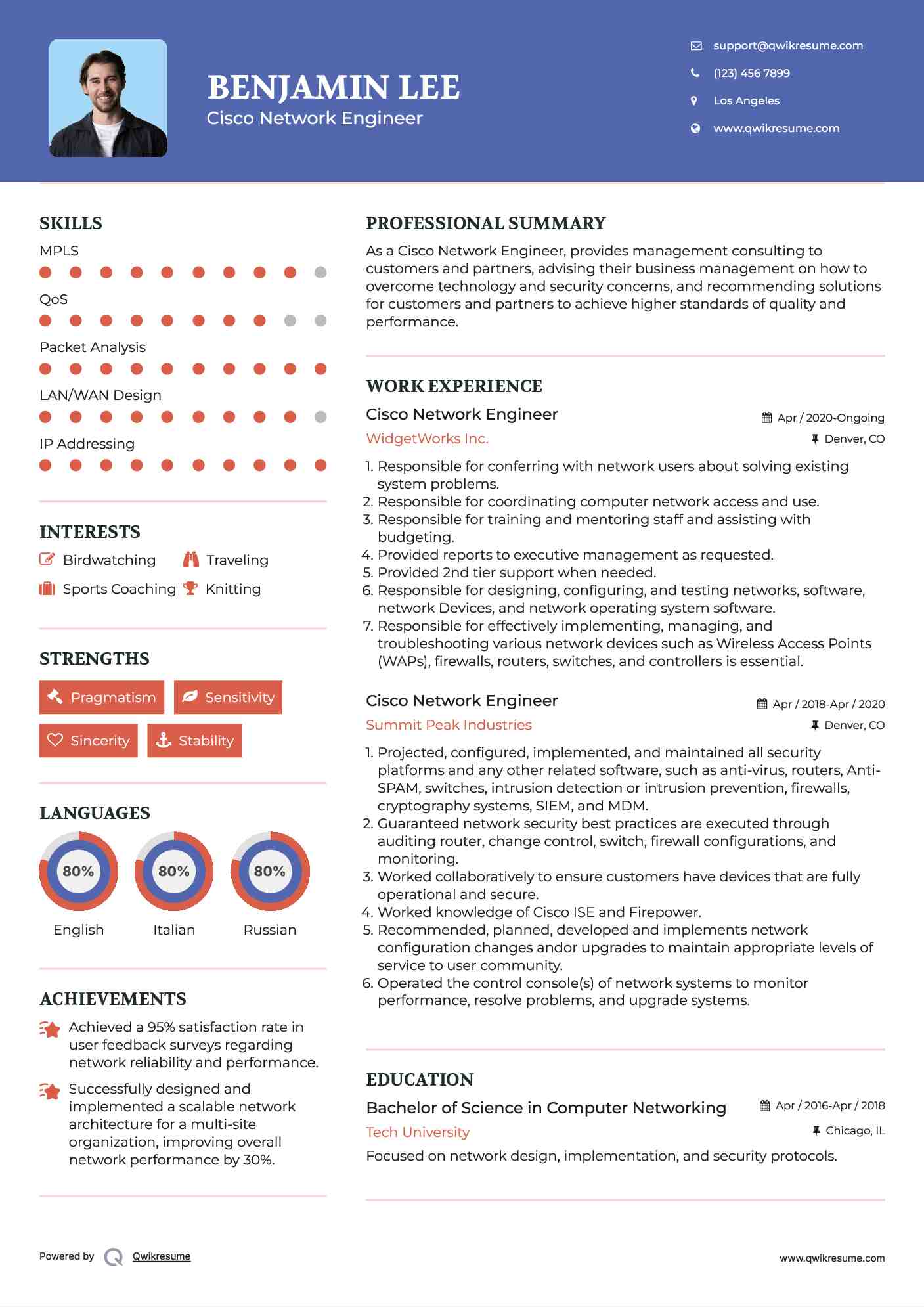 Cisco Network Engineer Resume Model