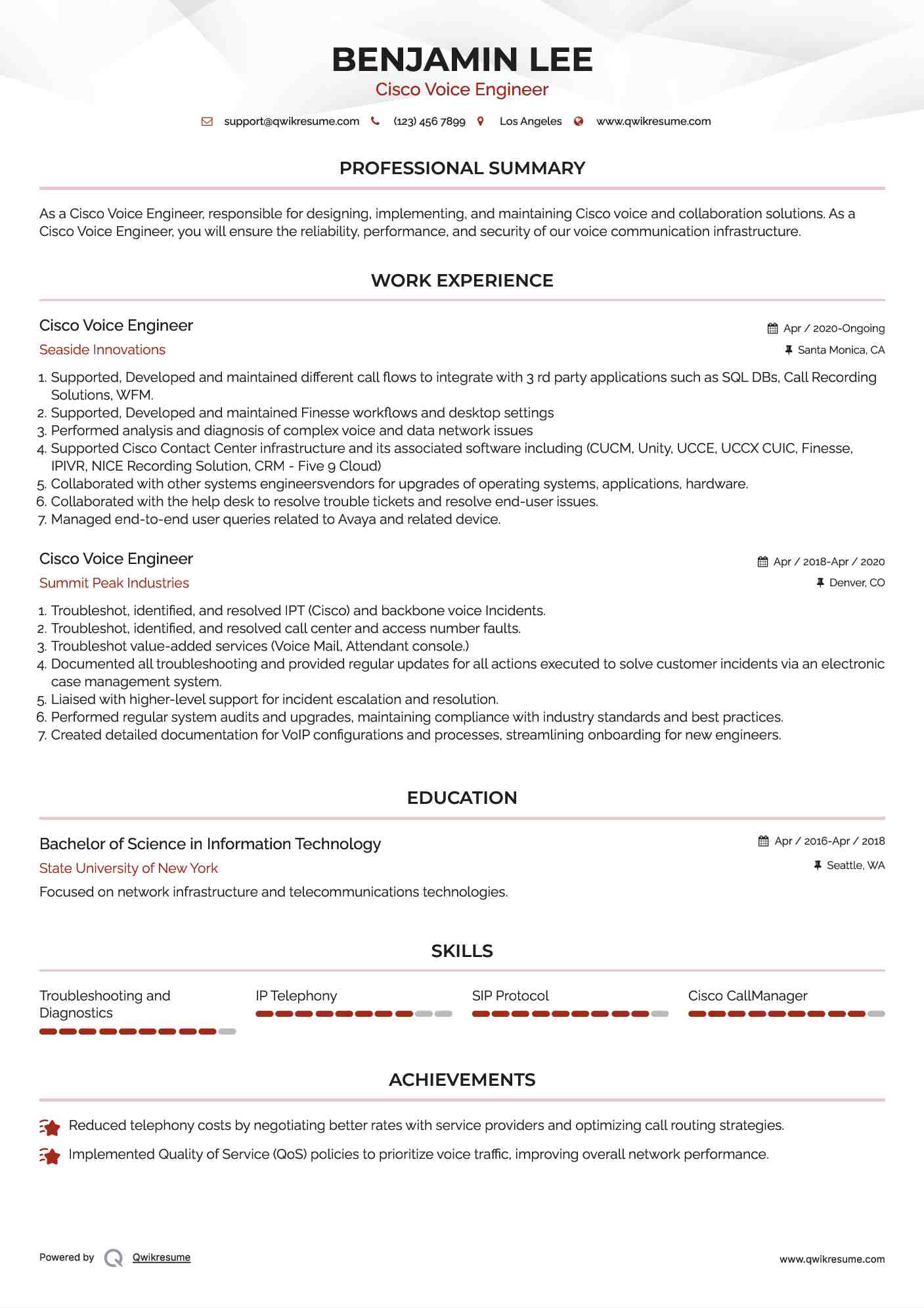 Cisco Voice Engineer Resume Format