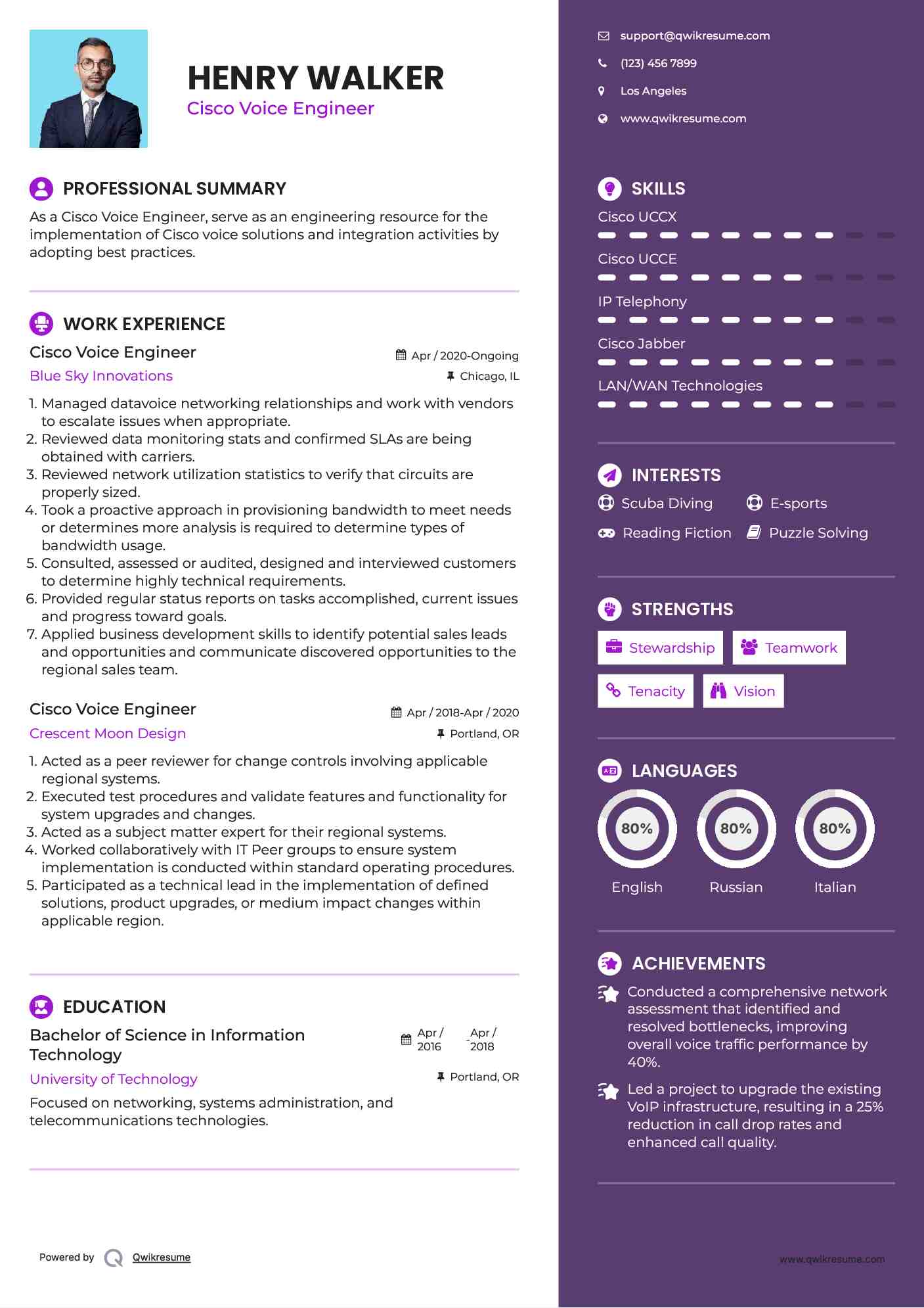 Cisco Voice Engineer Resume Sample