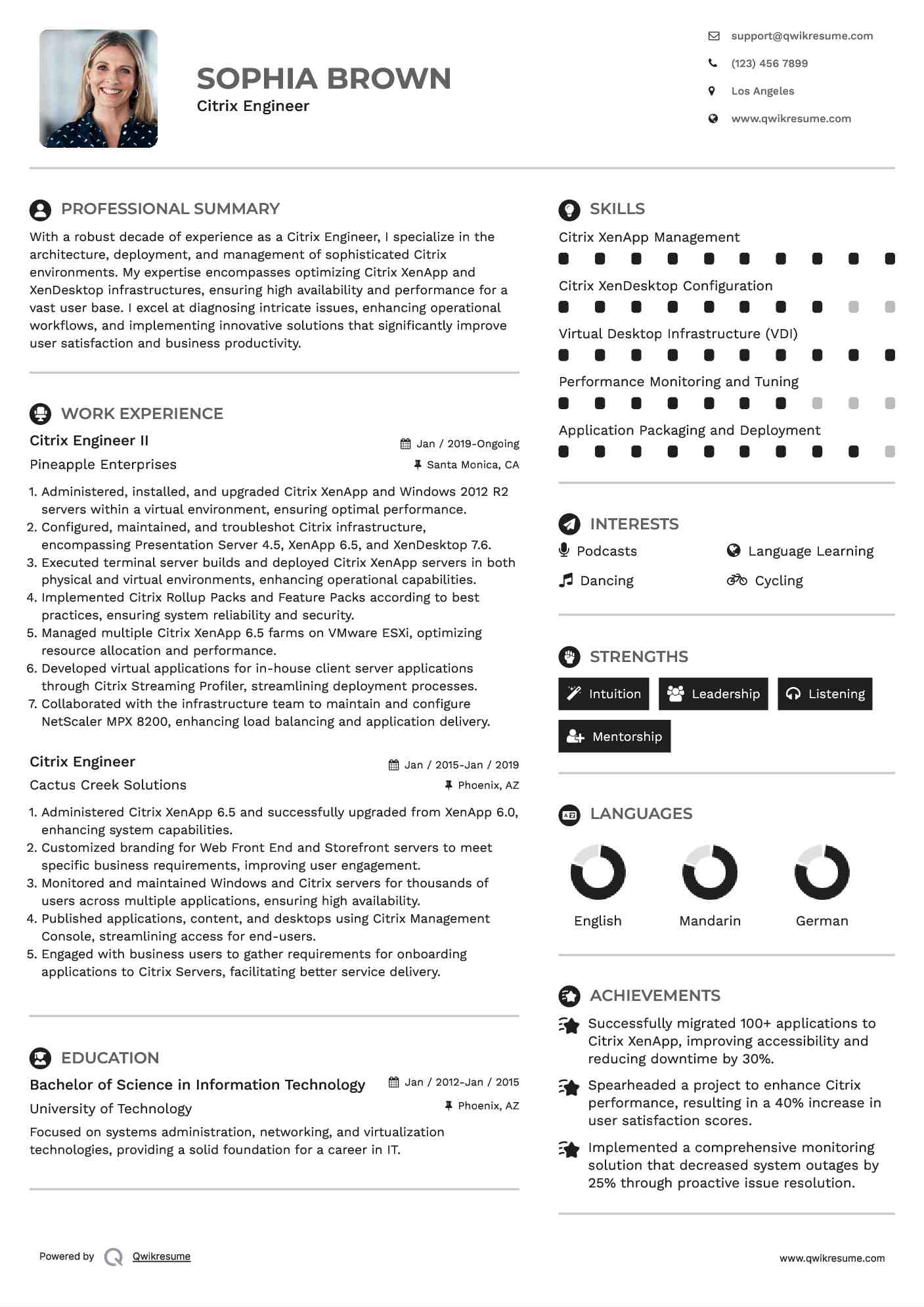 Citrix Engineer II Resume Sample