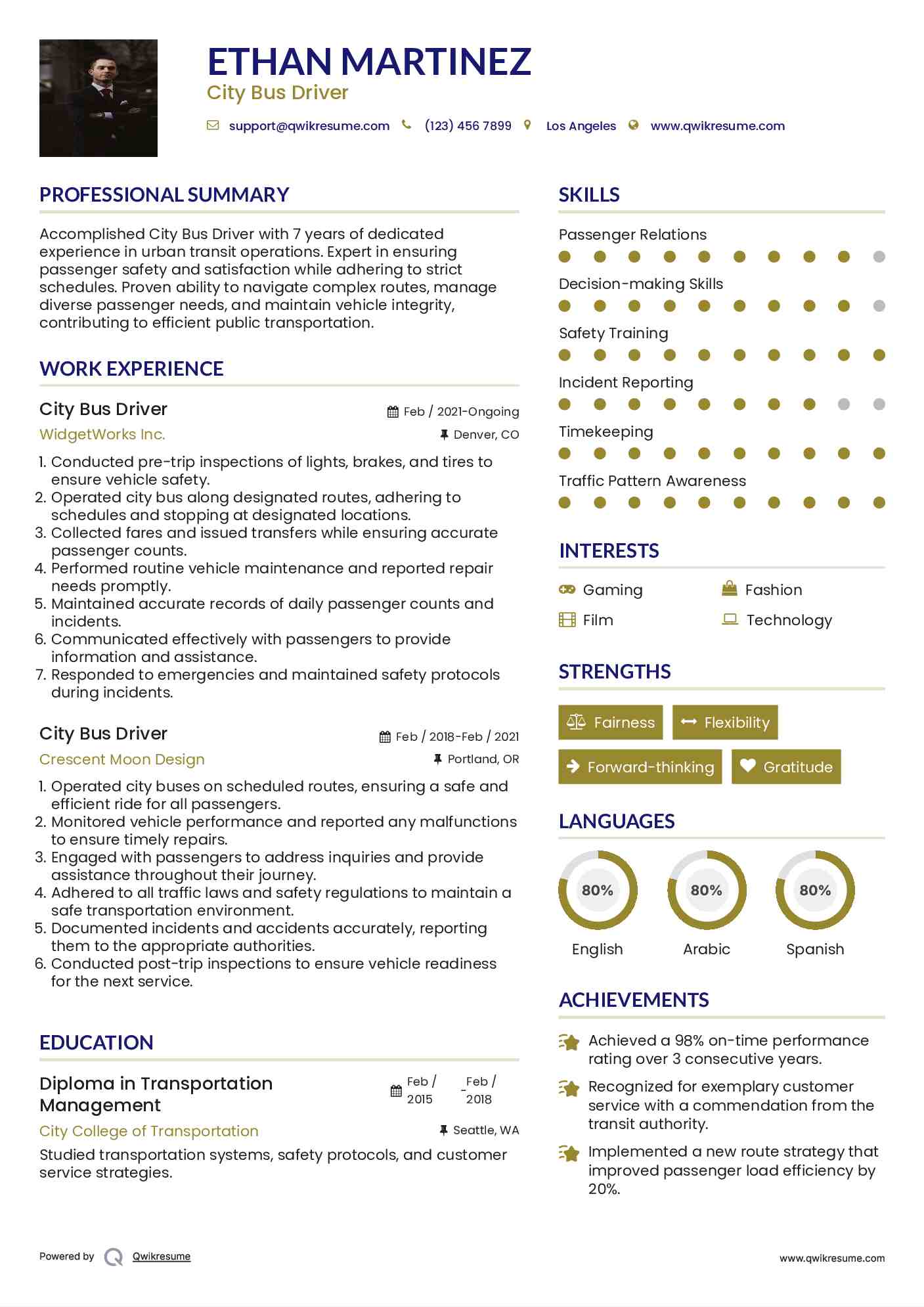 City Bus Driver Resume Format