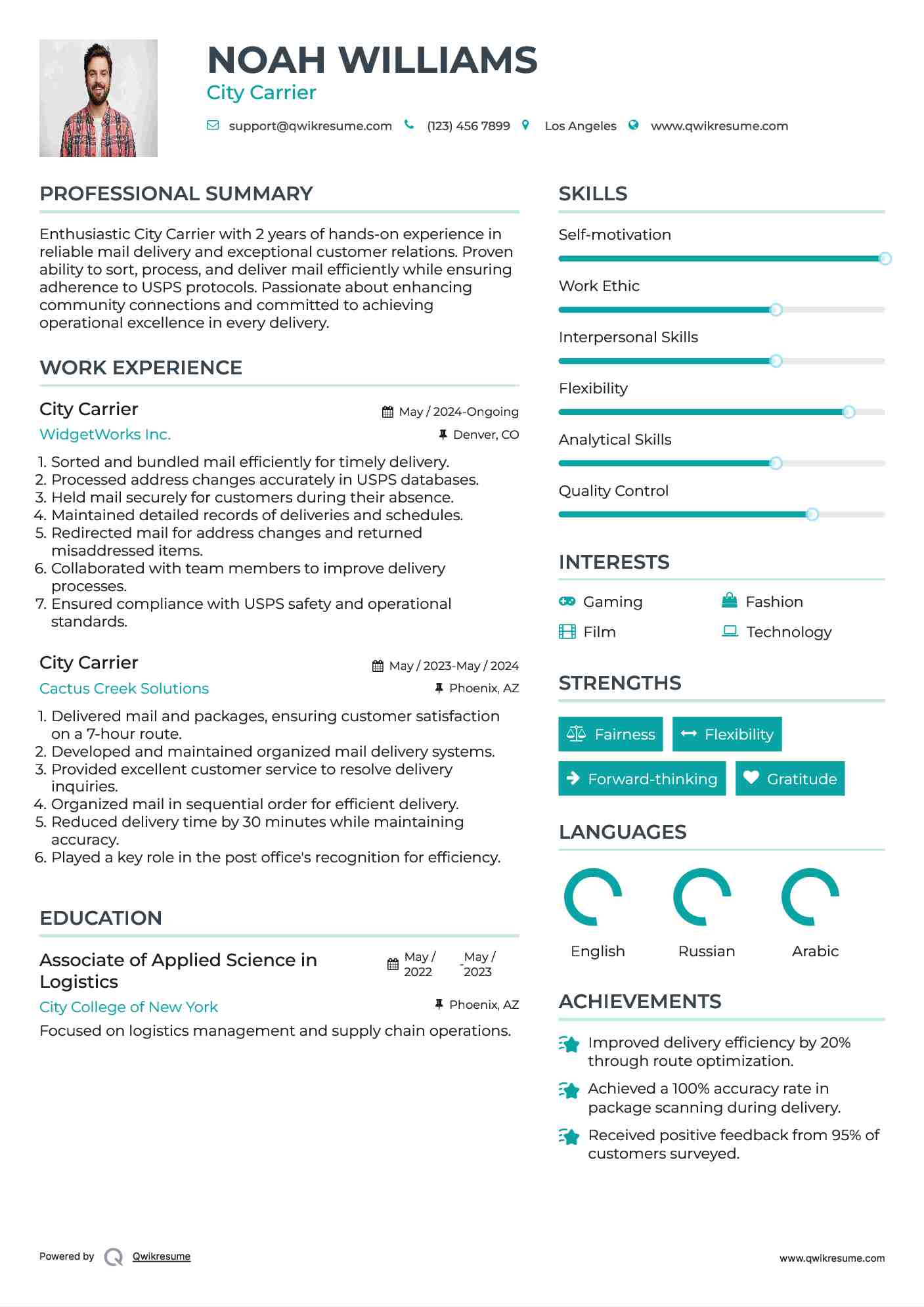 City Carrier Resume Model