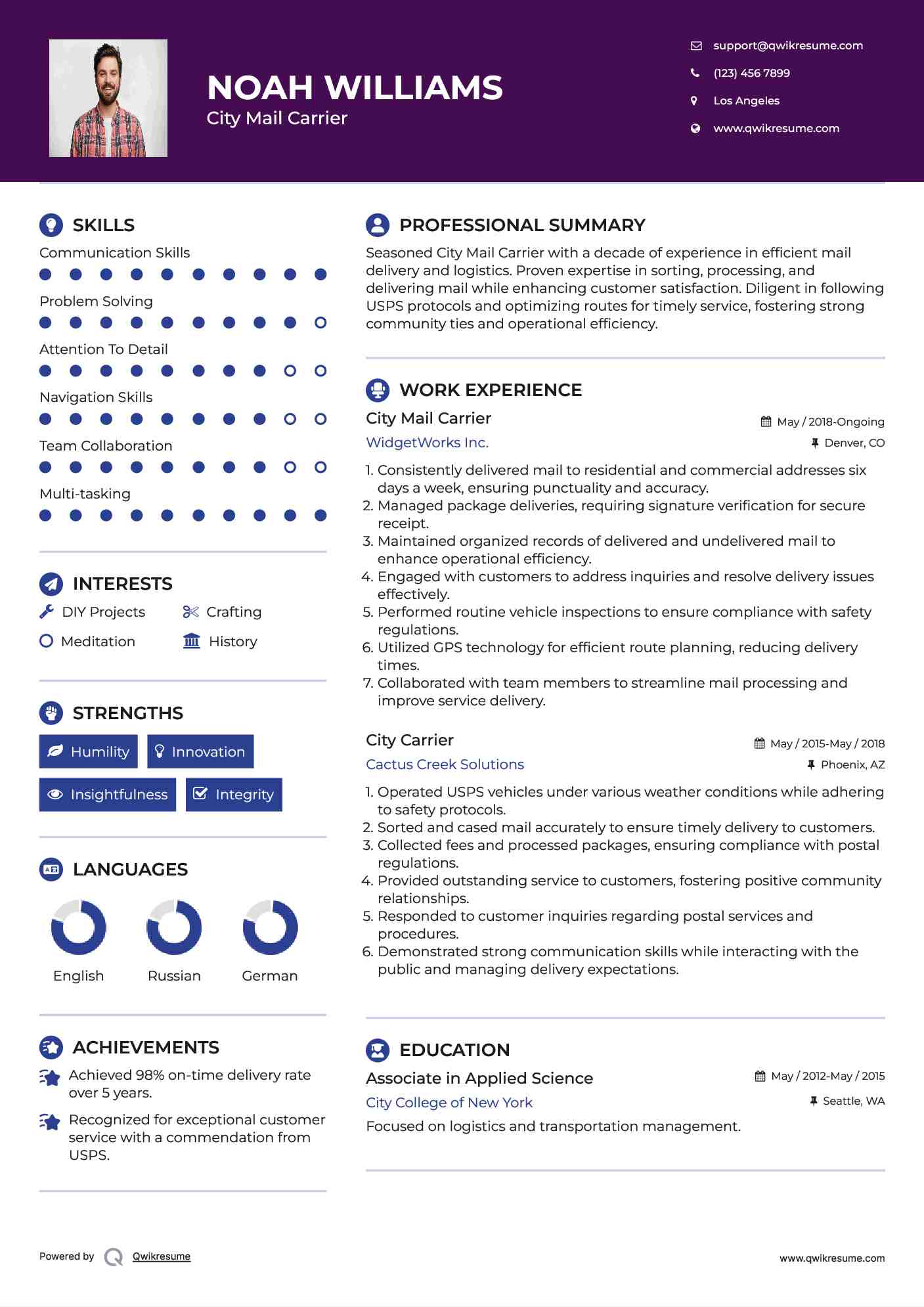 City Mail Carrier Resume Template