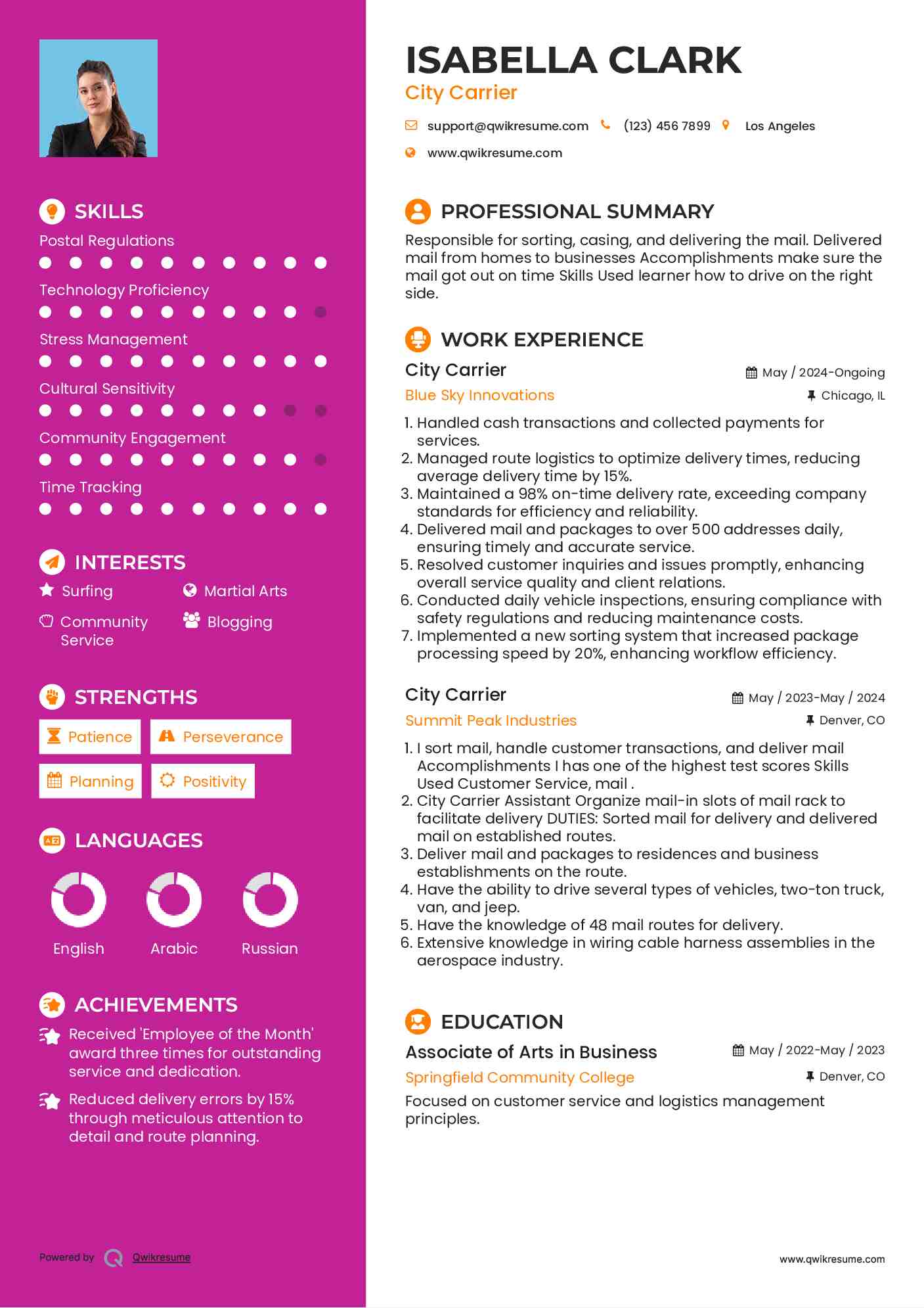 City Carrier Resume Template