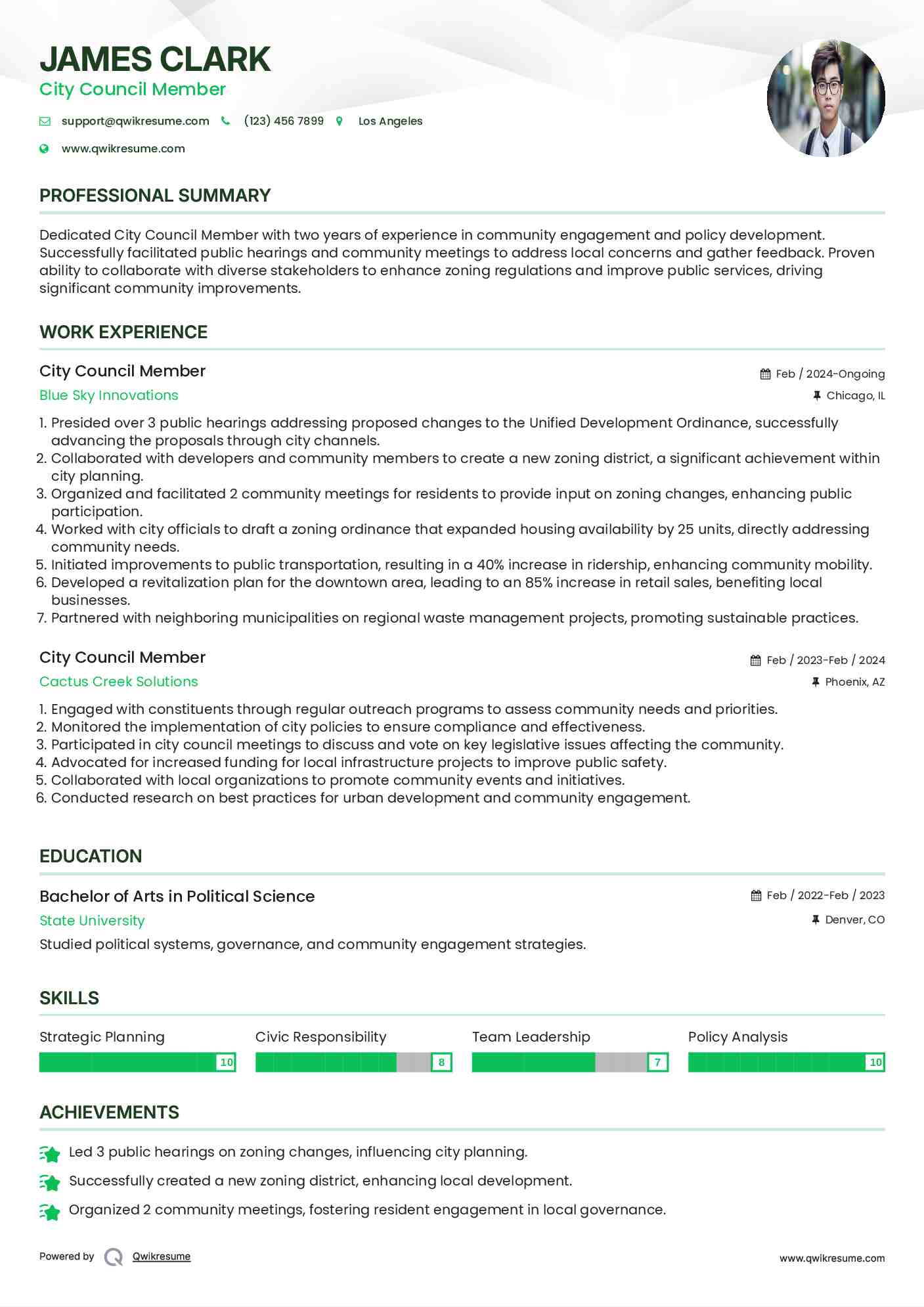 City Council Member Resume Example