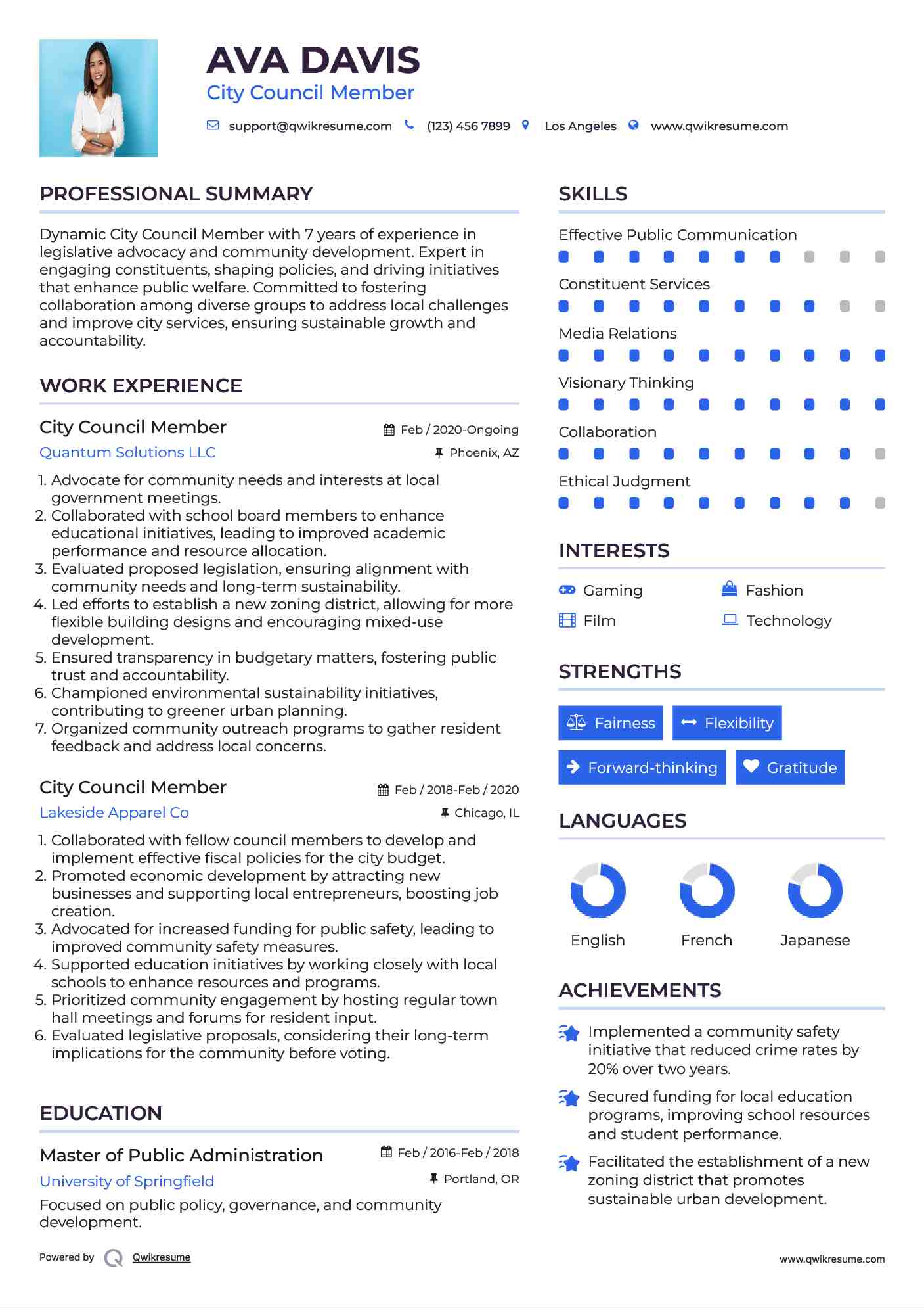 City Council Member Resume Example