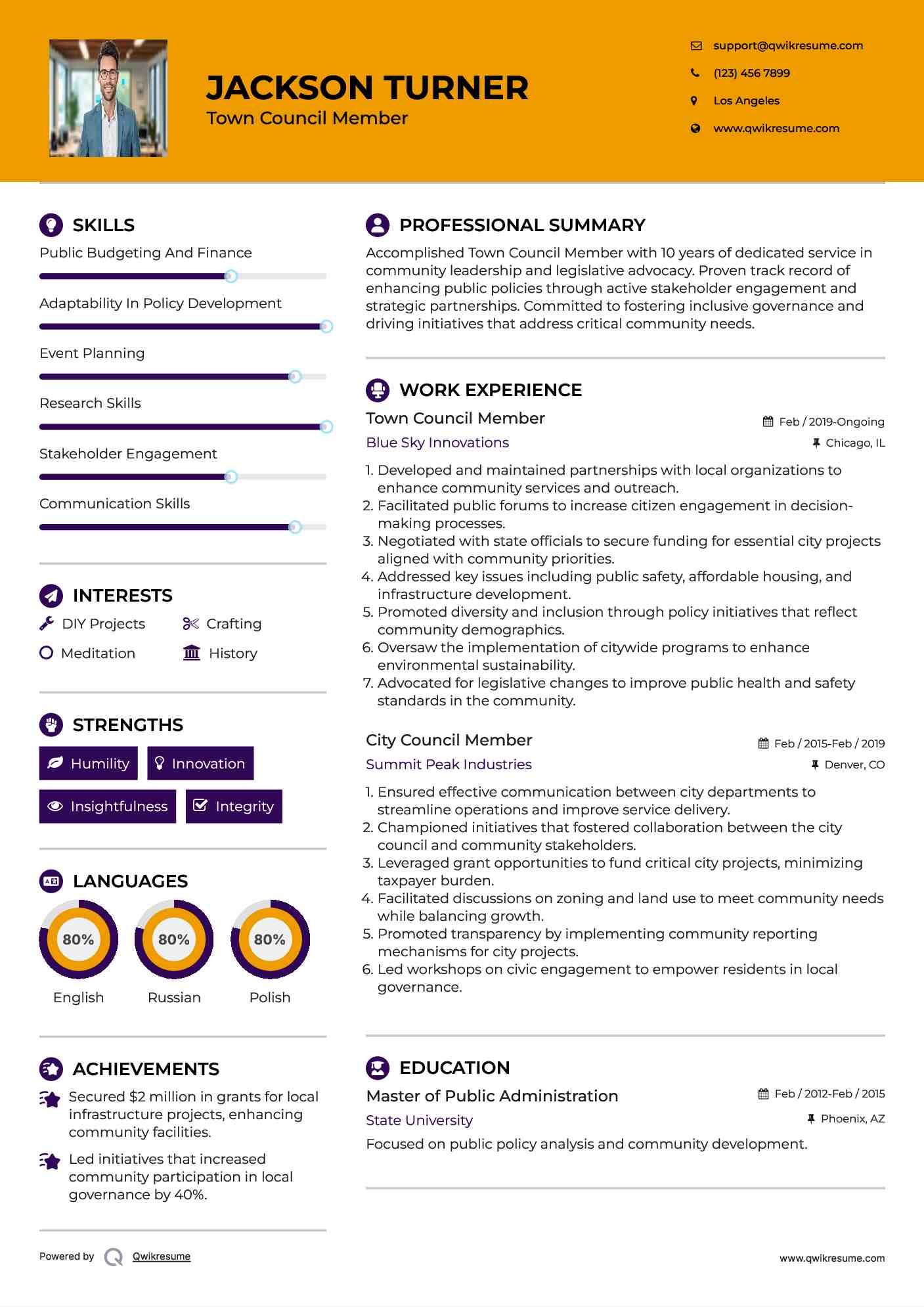 Town Council Member Resume Template