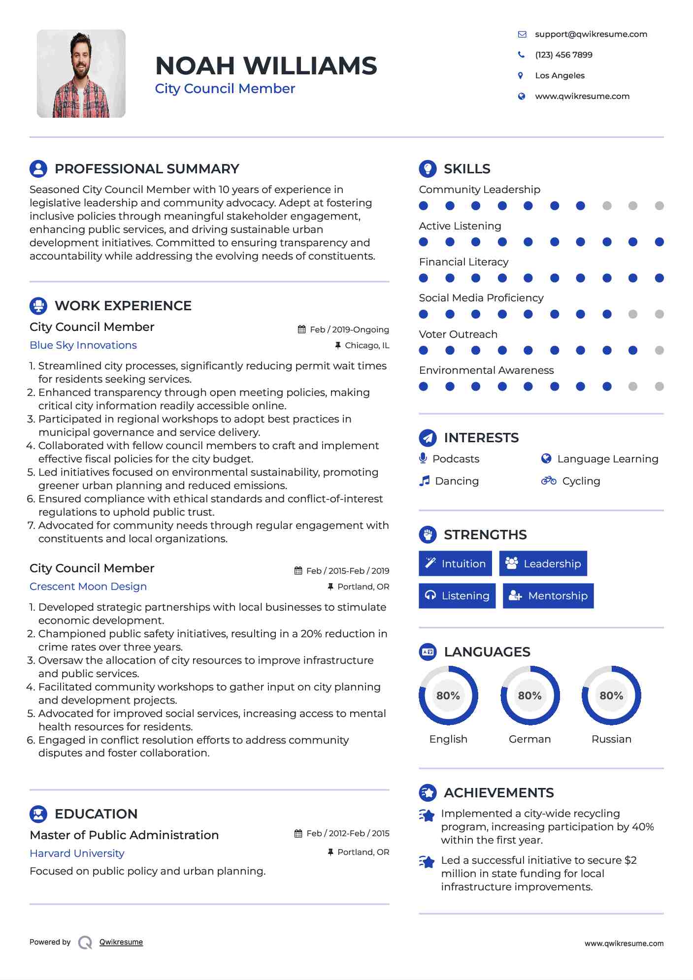 City Council Member Resume Sample